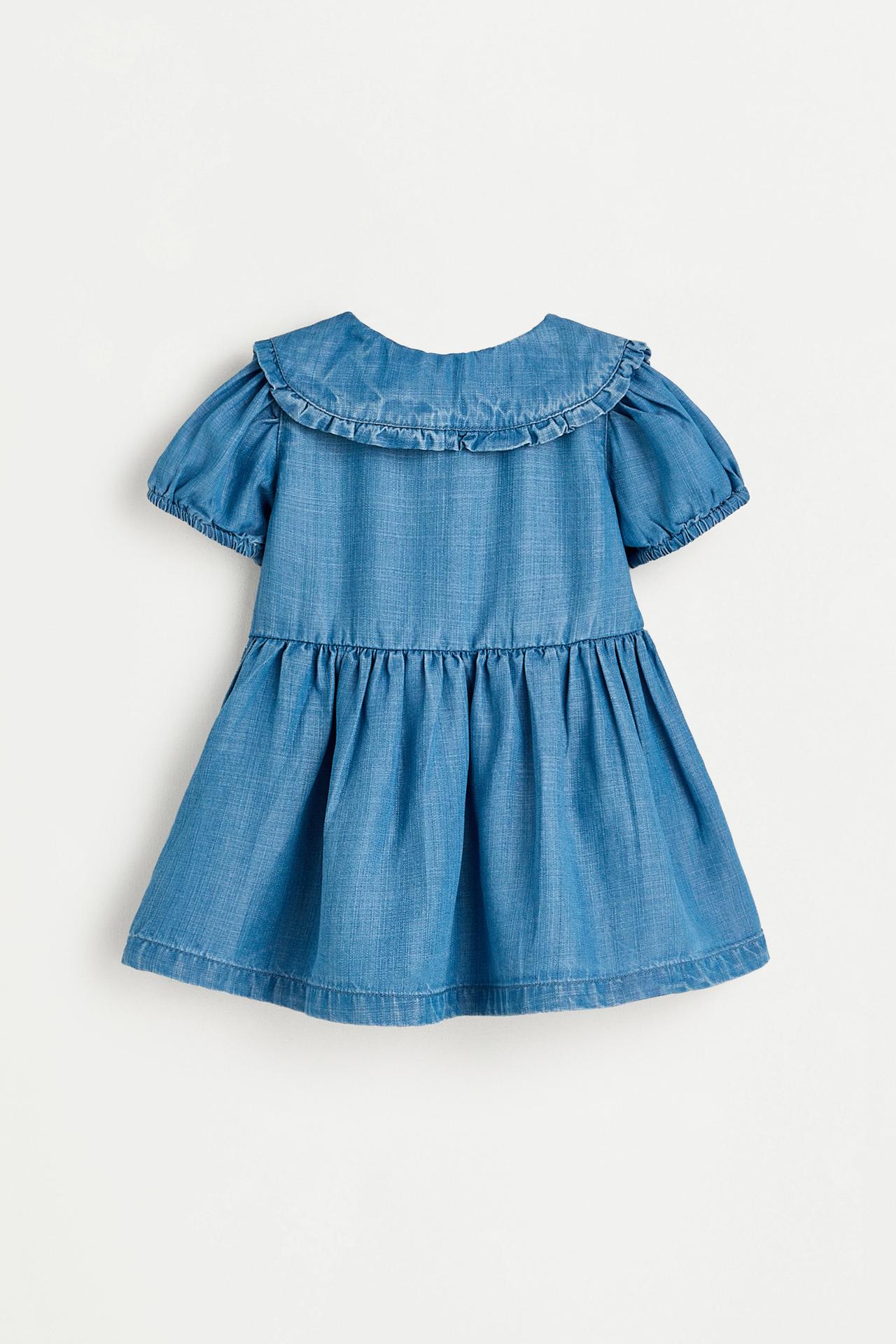 Denim dress with ruffled collar — INDIGO