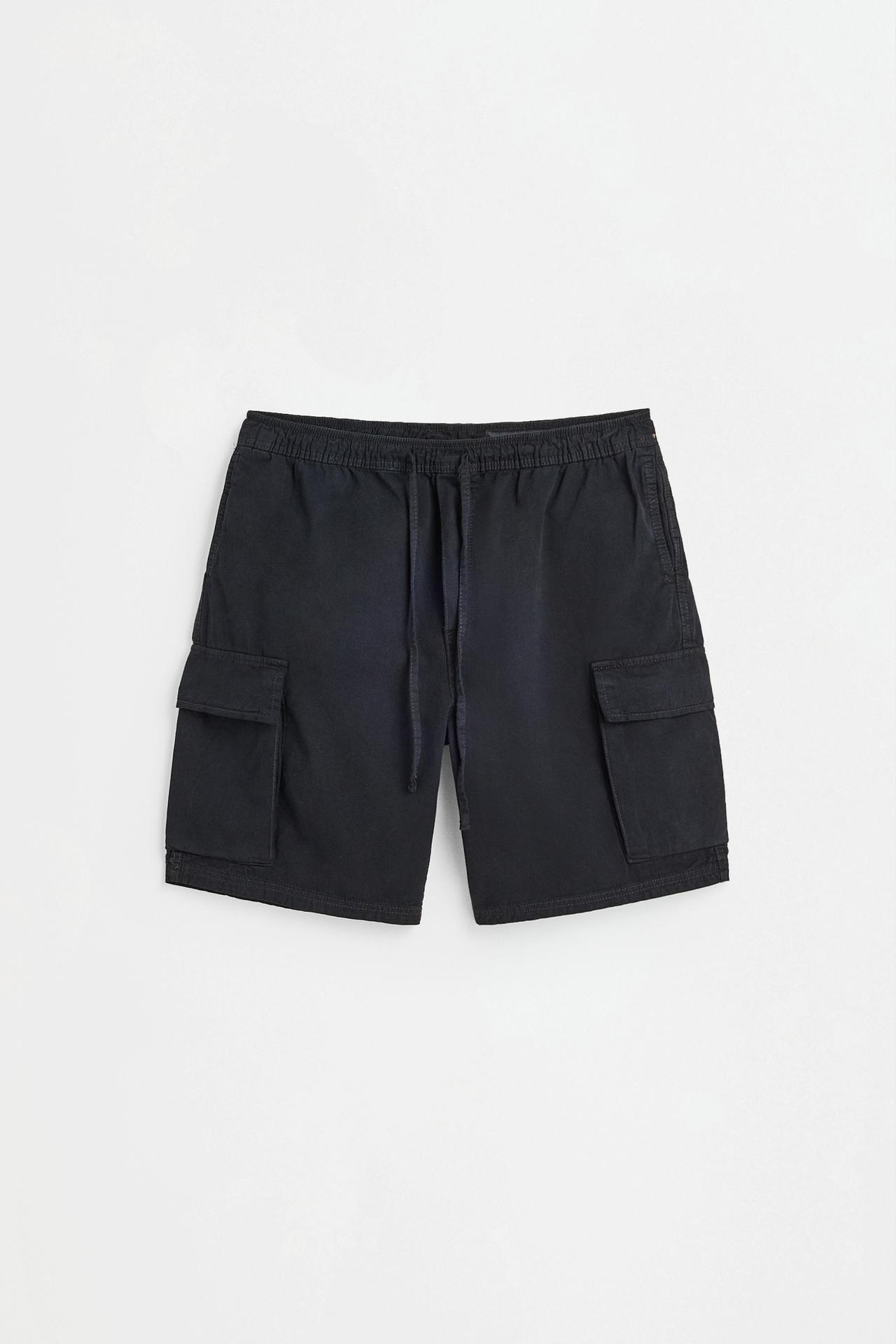 Cargo denim jogger Bermuda shorts — BLACK