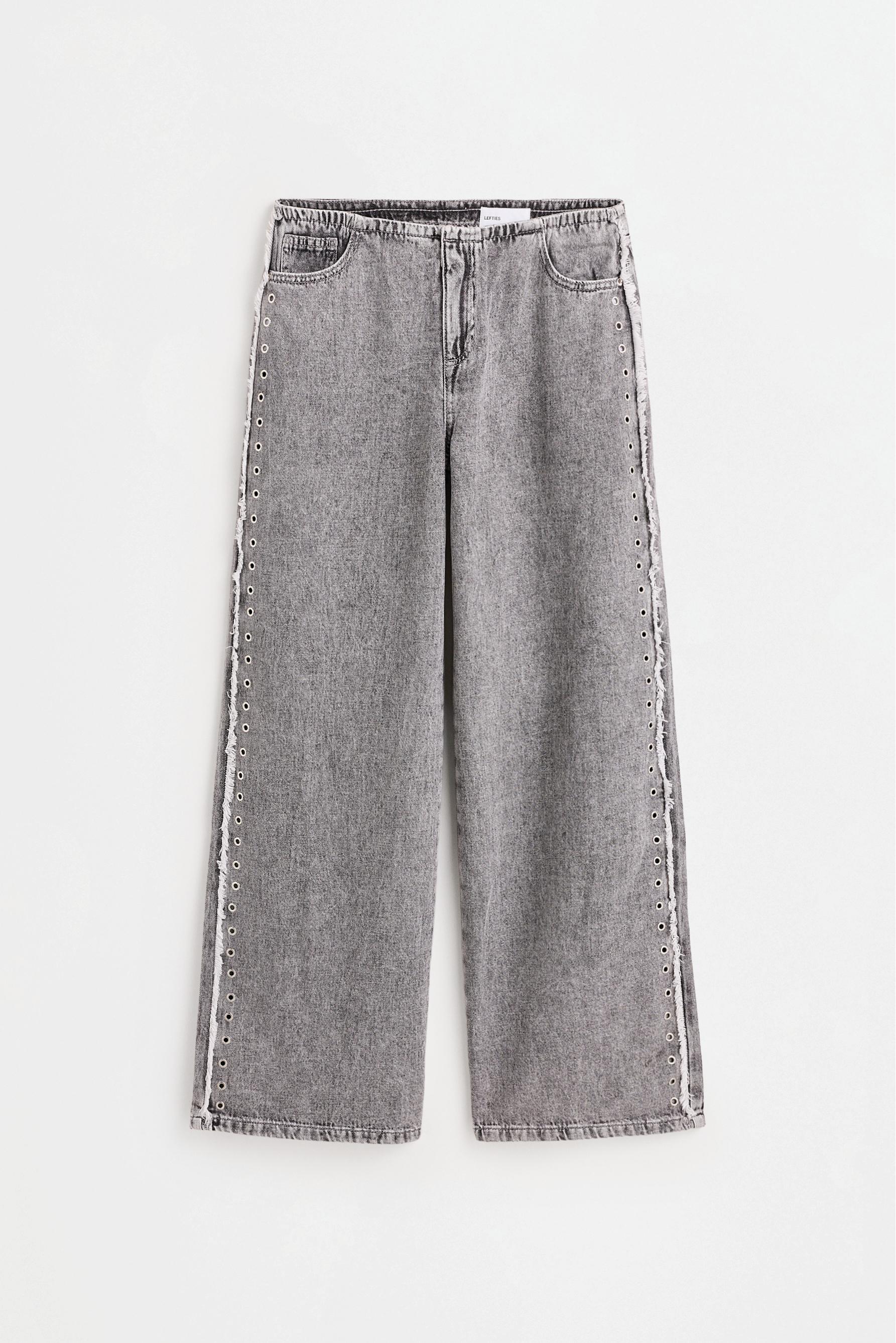 Wide-leg eyelet jeans — MEDIUM GREY