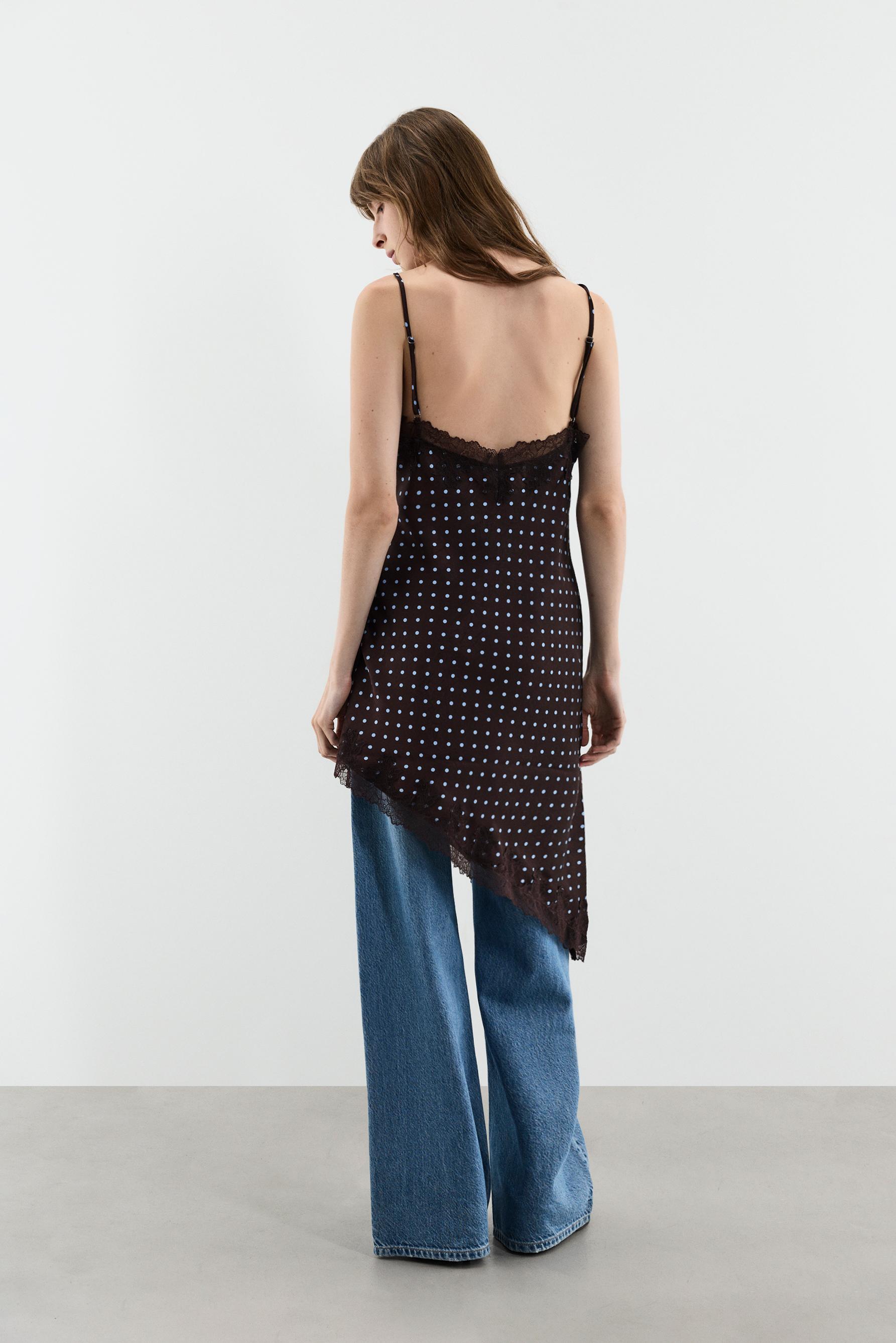 Short asymmetric slip dress — BROWN/BLUE