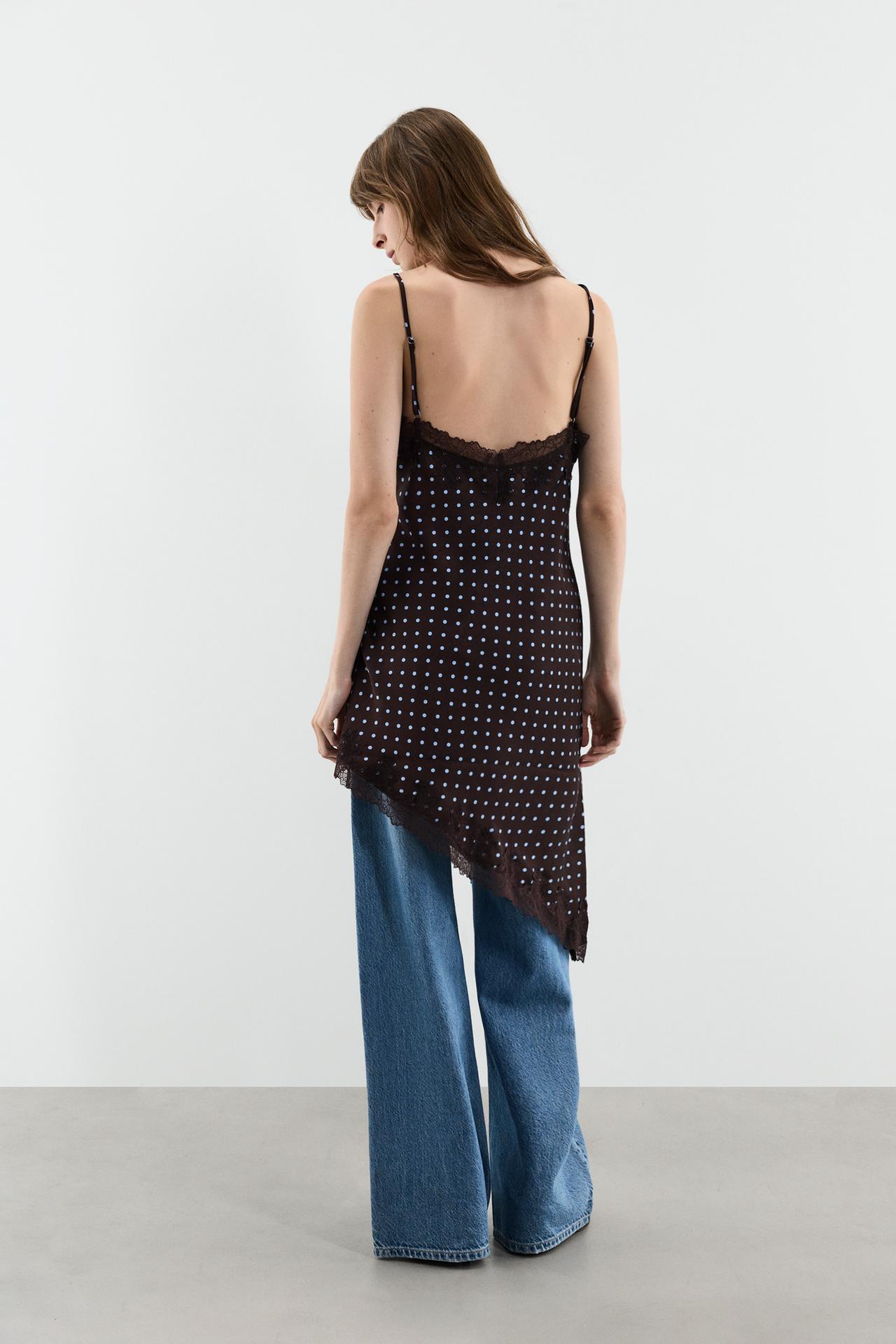 Short asymmetric slip dress — BROWN/BLUE