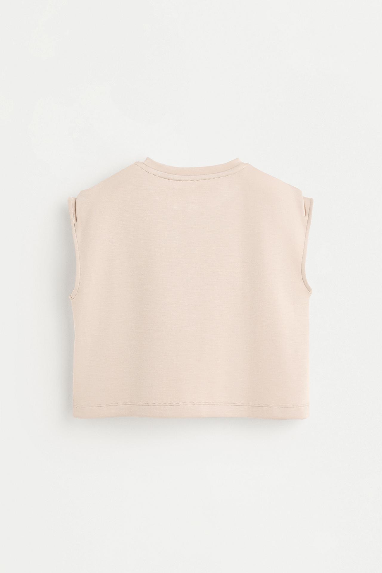 Cropped fluid plush T-shirt — BEIGE