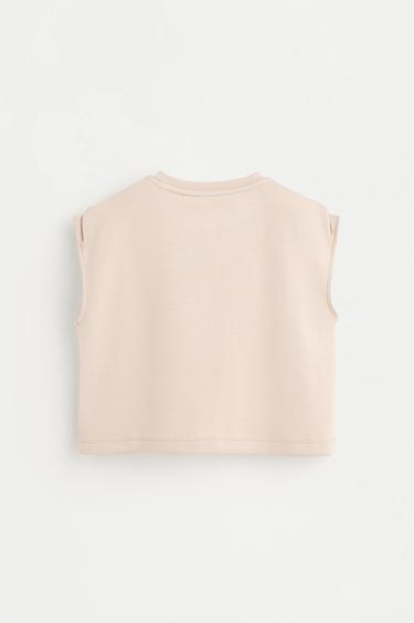 Cropped fluid plush T-shirt — BEIGE 2