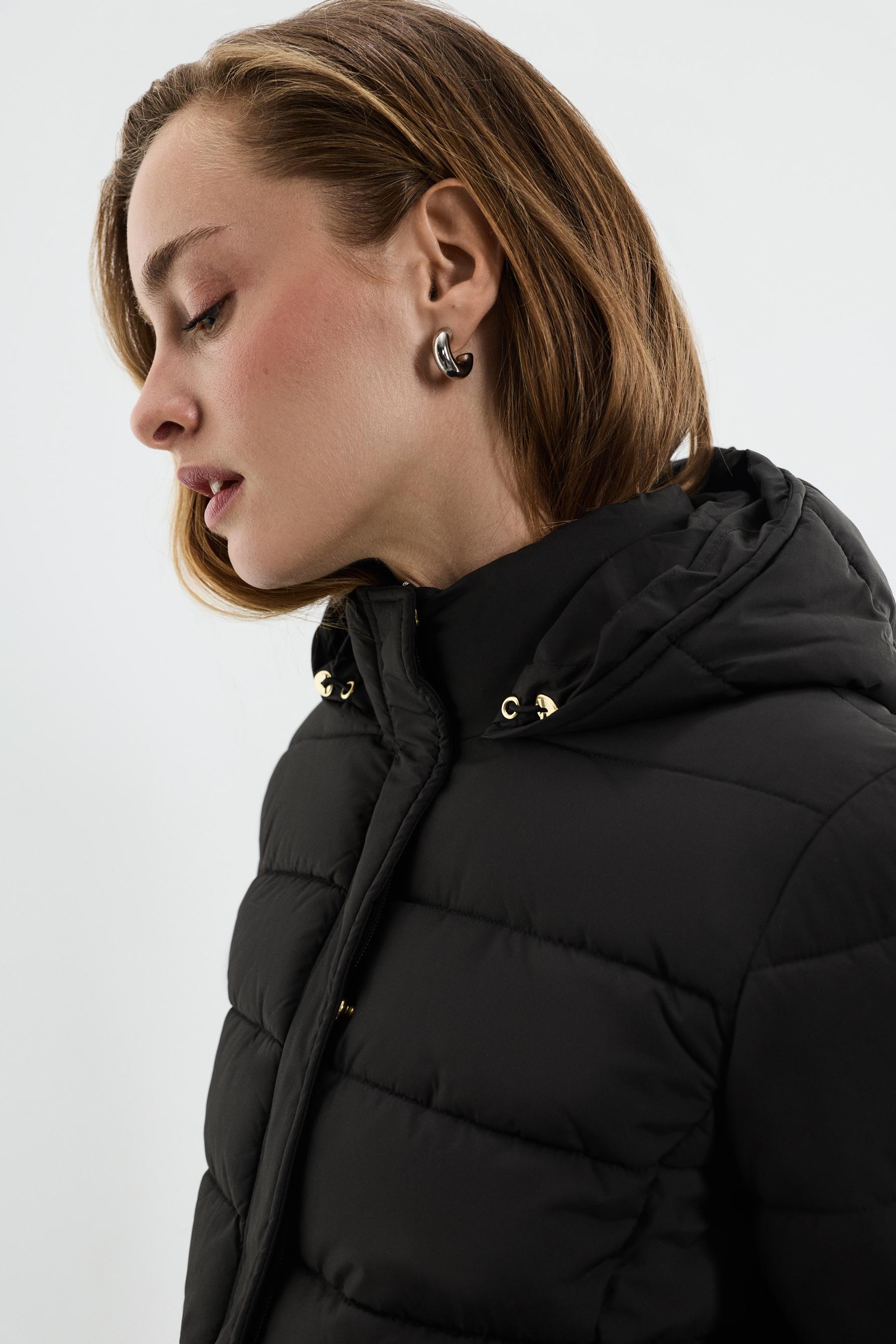 Quilted hooded jacket — BLACK