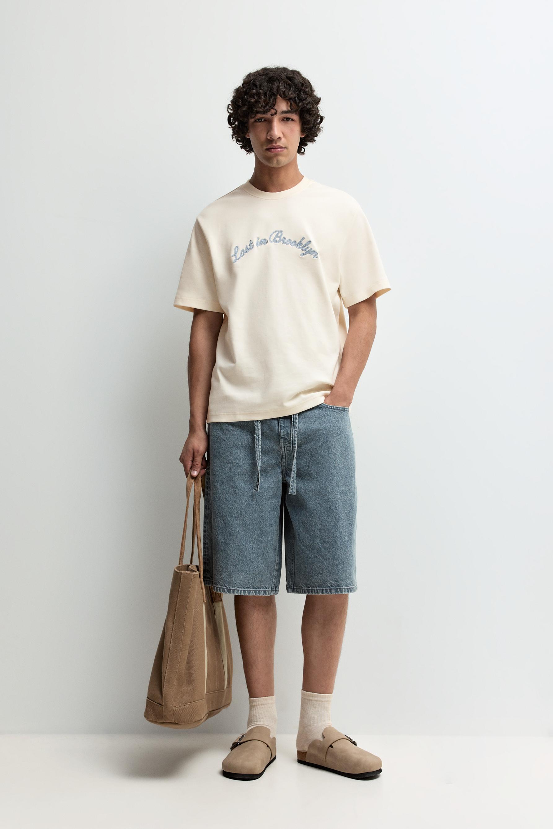 Embroidered interlock T-shirt — BUTTER