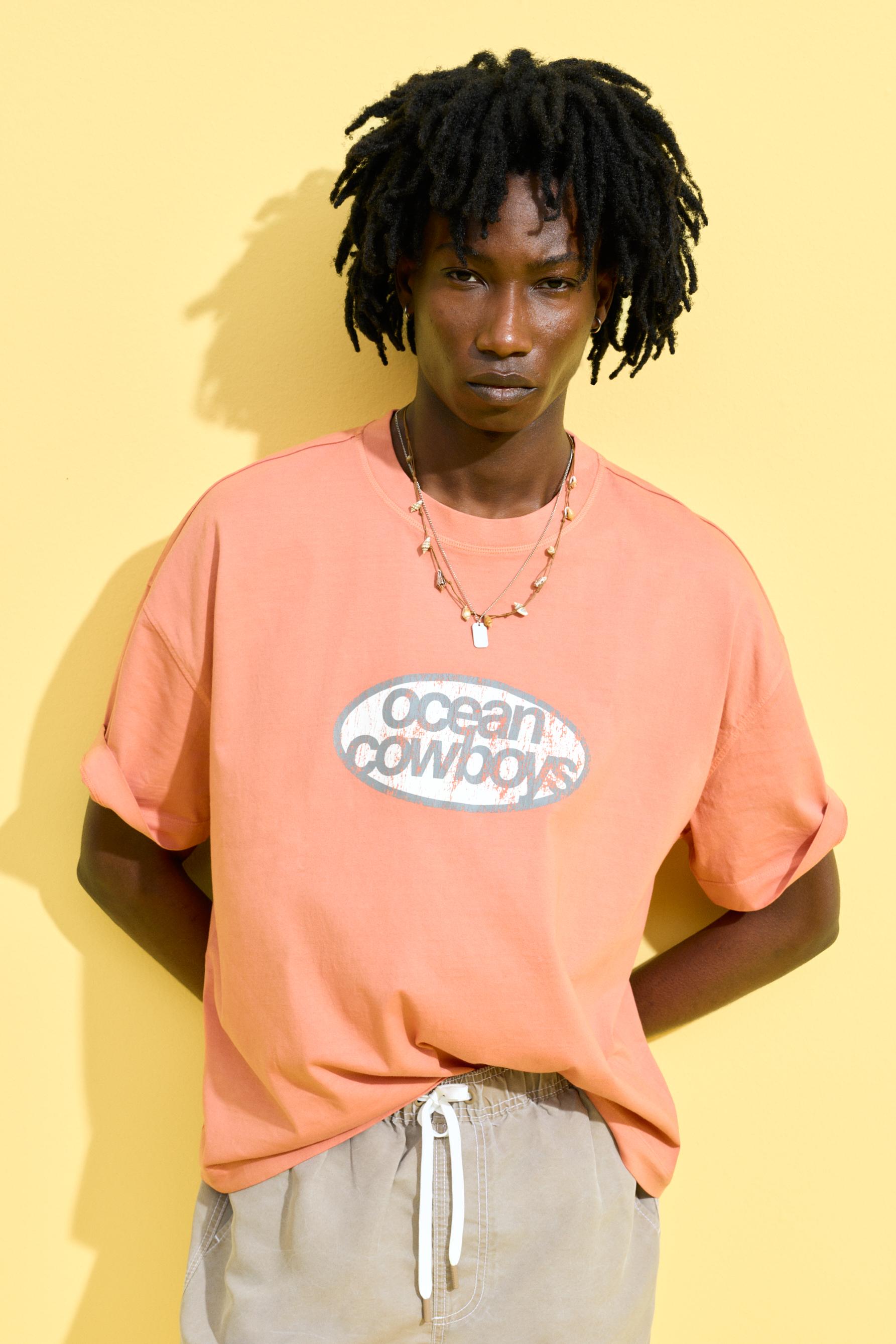 Faded effect printed T-shirt — BRIGHT CORAL