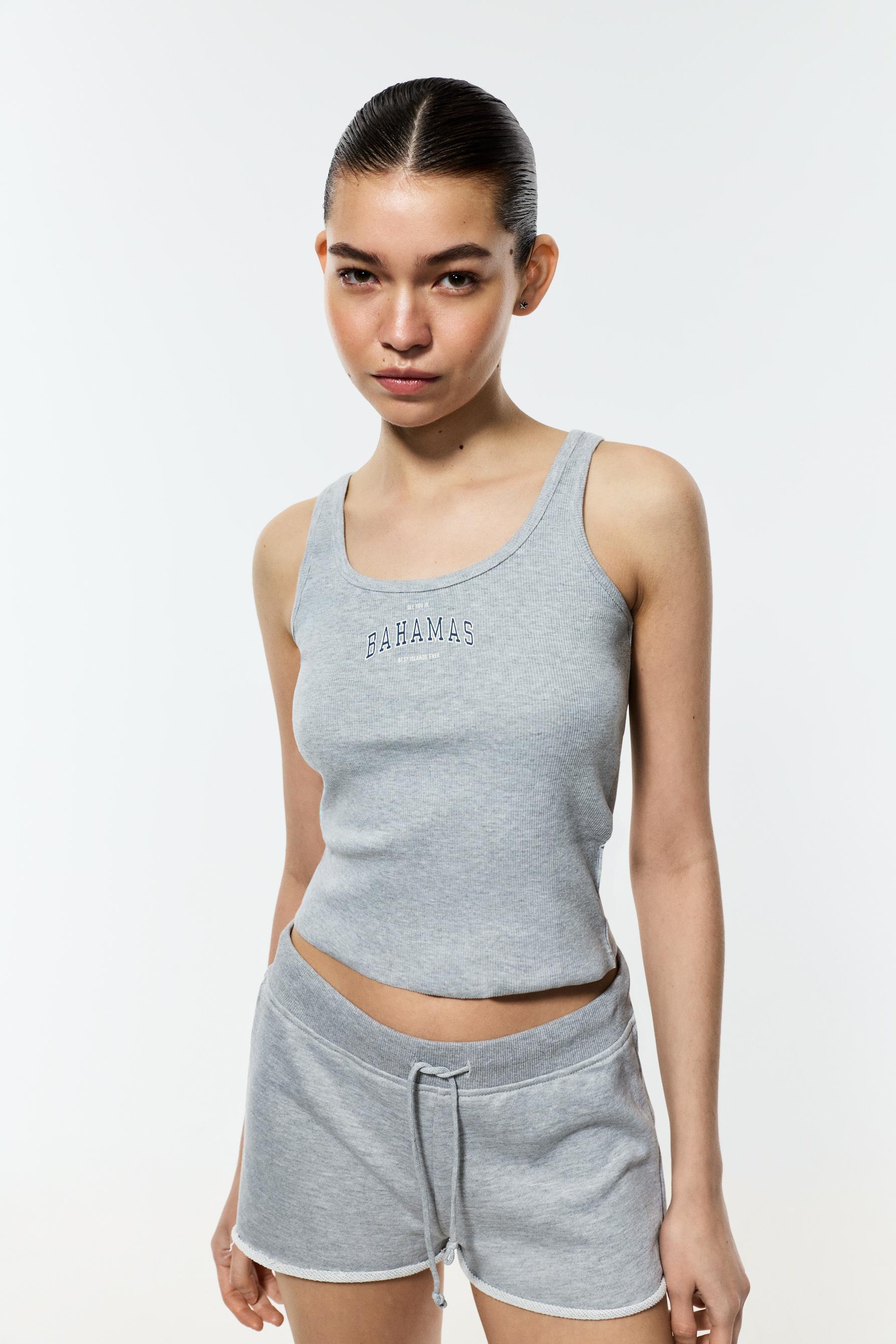Printed rib top — GREY MARL