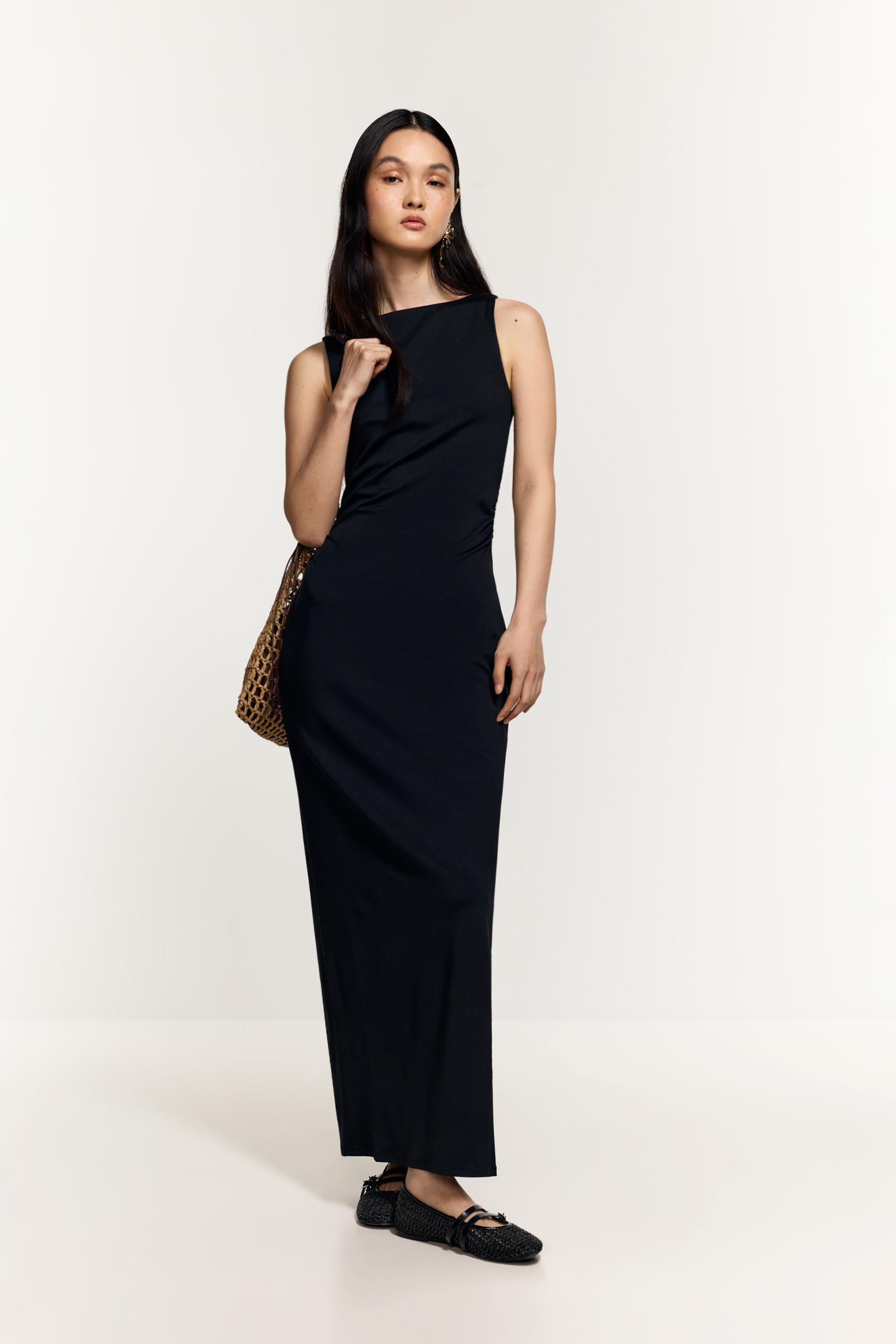 Polyamide midi dress — BLACK