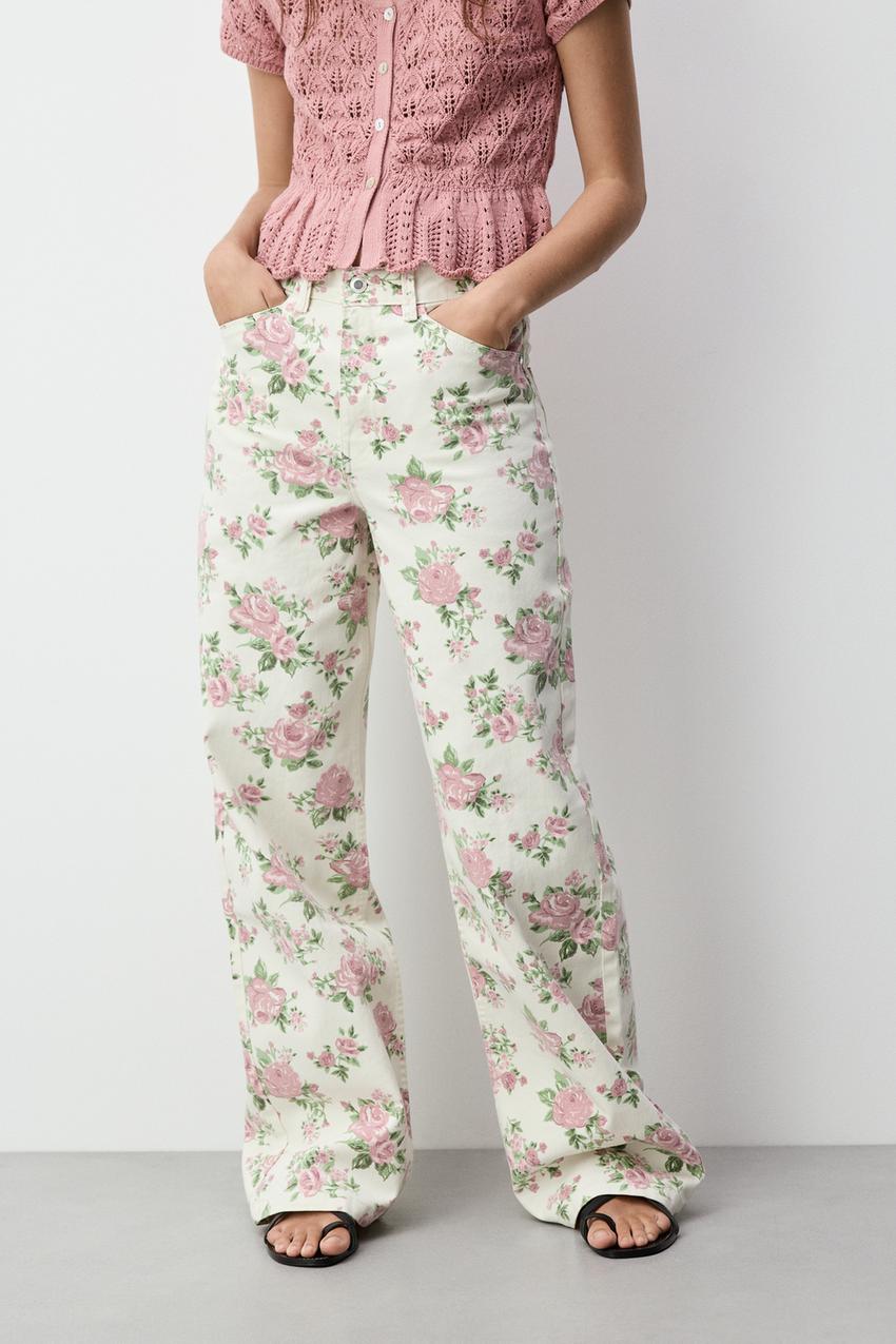 Jeans wide leg flores Straight Jeans ROPA Hombre