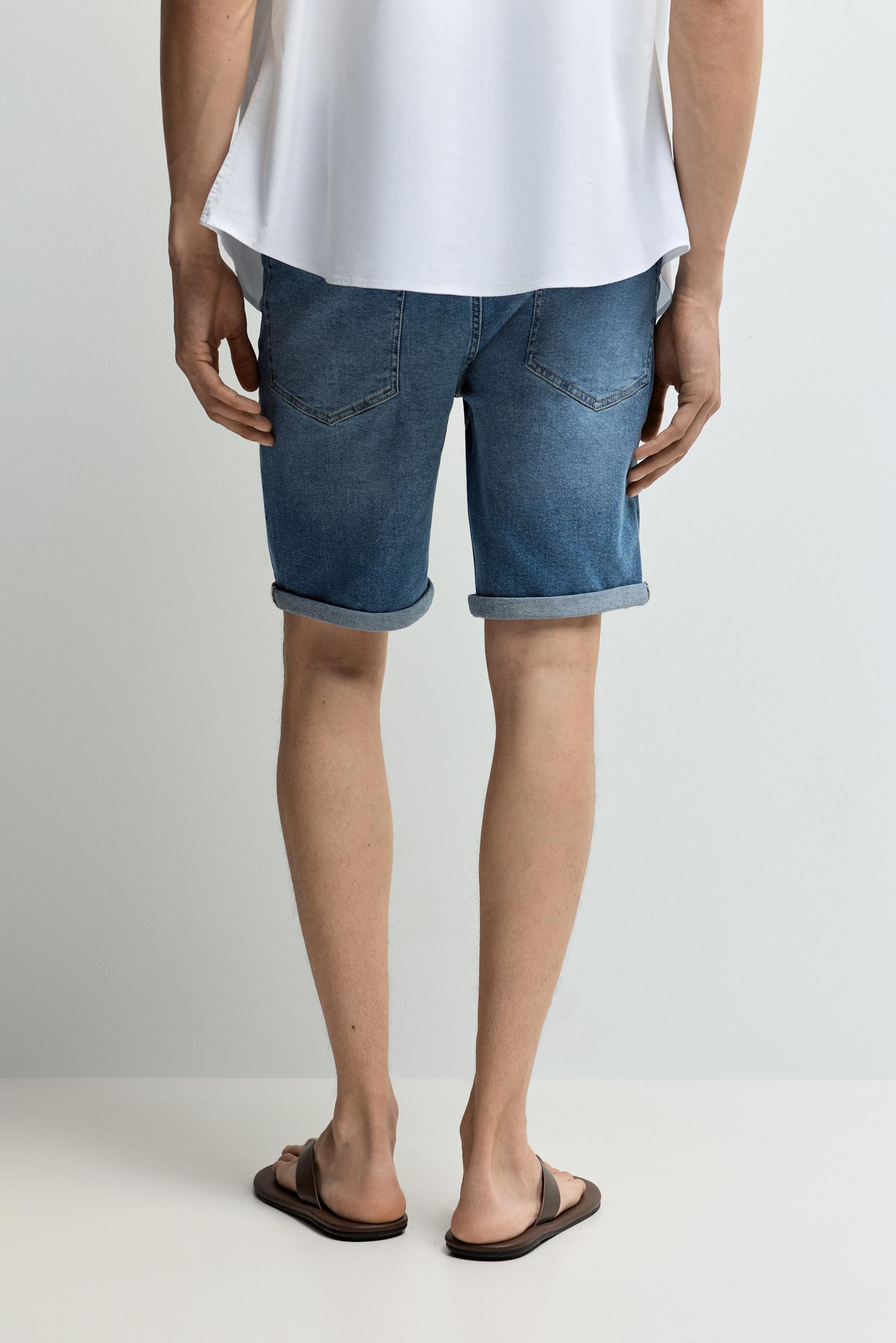 Distressed skinny denim Bermuda shorts — FADED SKY BLUE