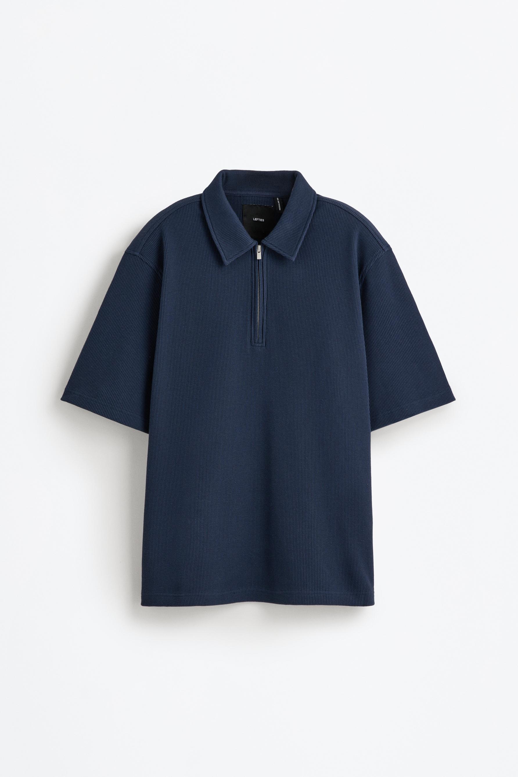 Waffle texture polo shirt — NAVY