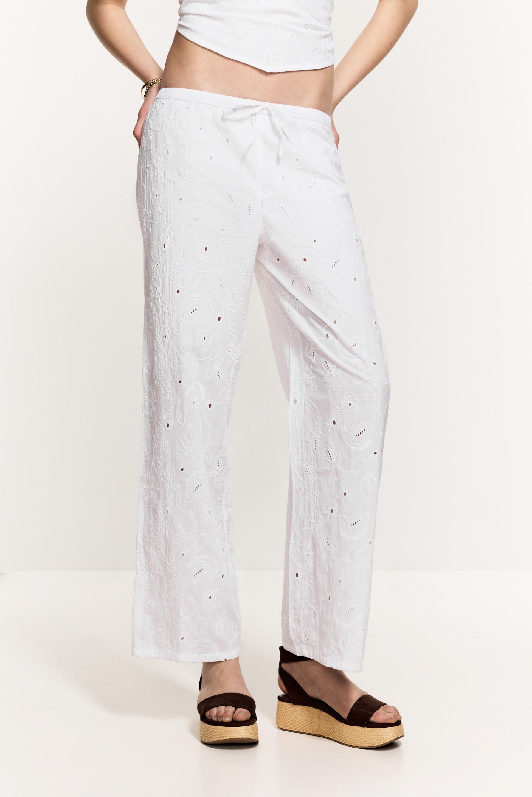 Embroidered straight trousers — WHITE