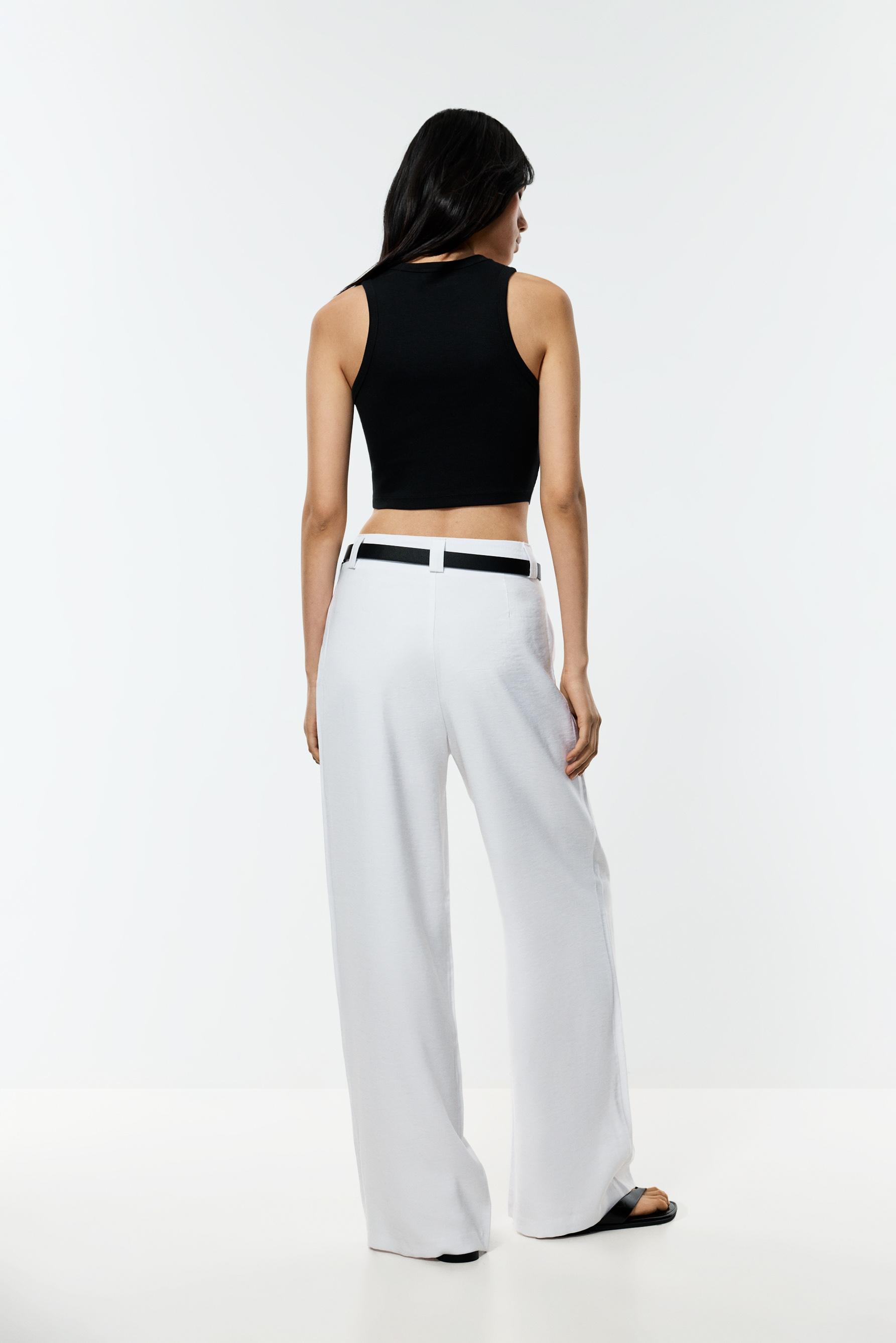 Wide-leg trousers with darts — WHITE