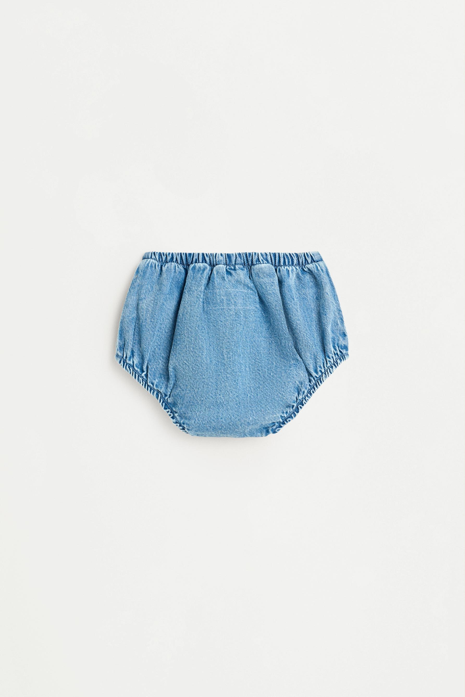 Denim pinafore dress and bloomers set — BLUE