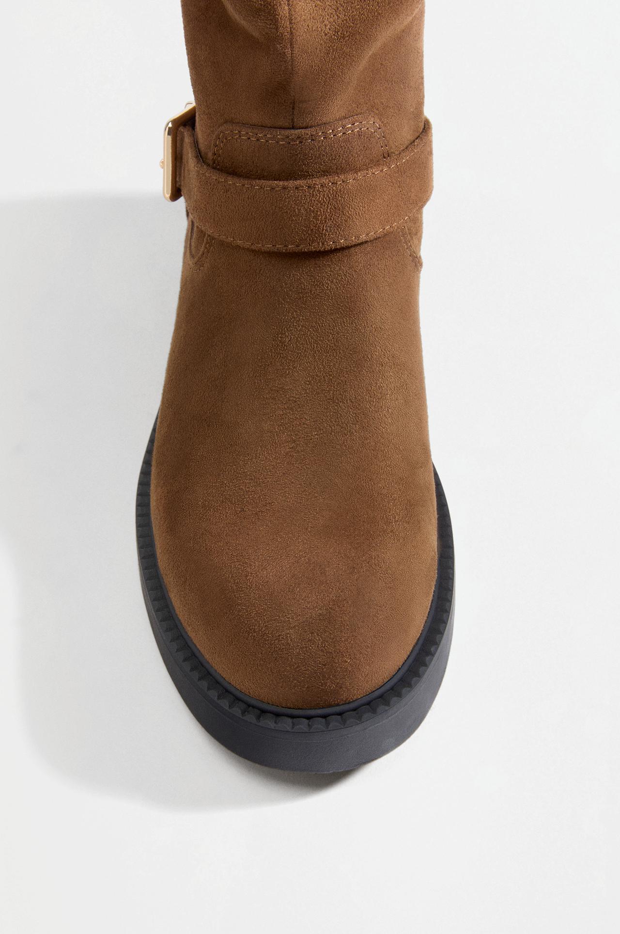 Knee-high boots with buckle and faux suede effect — LEATHER