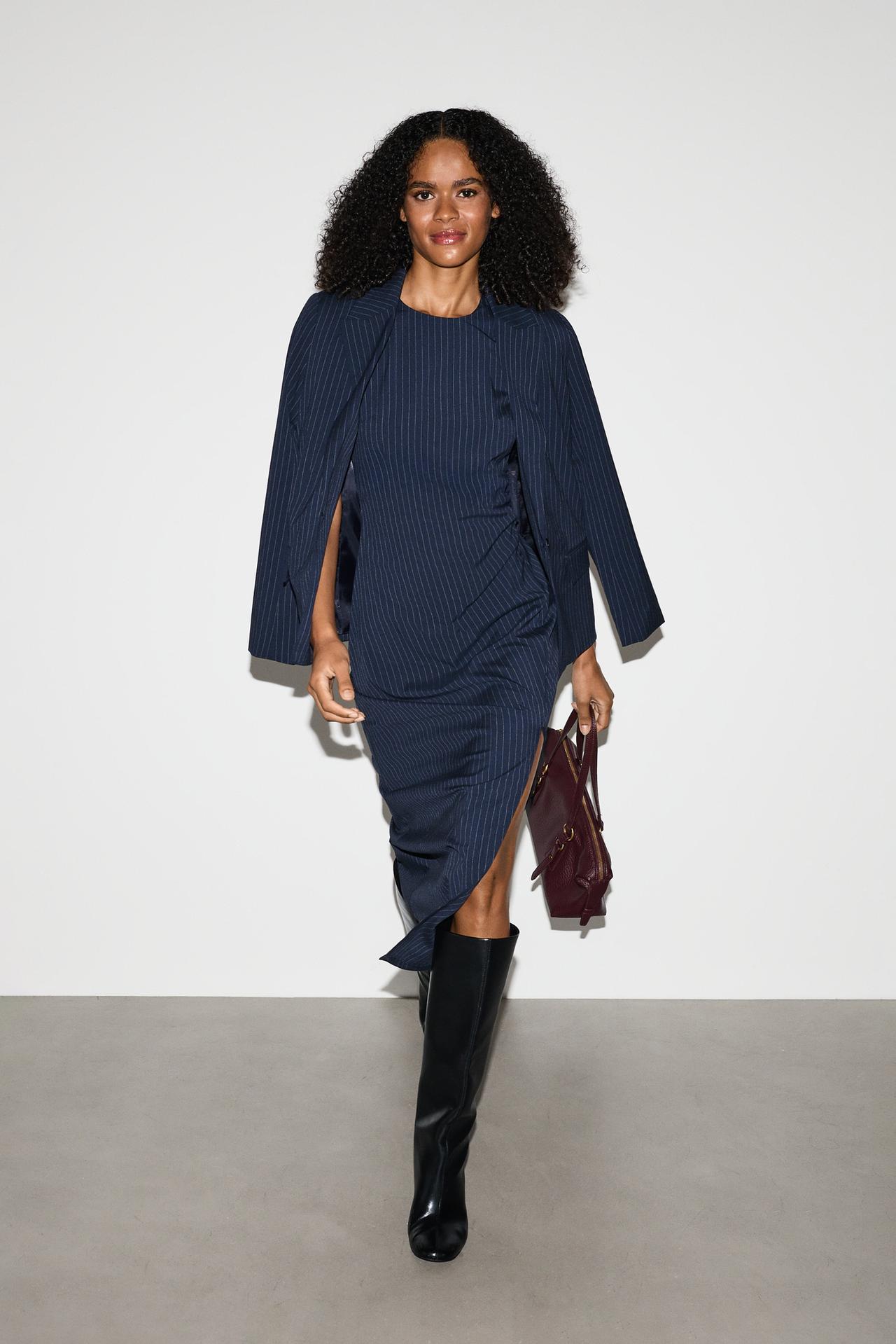 Midi dress with side slit — NAVY
