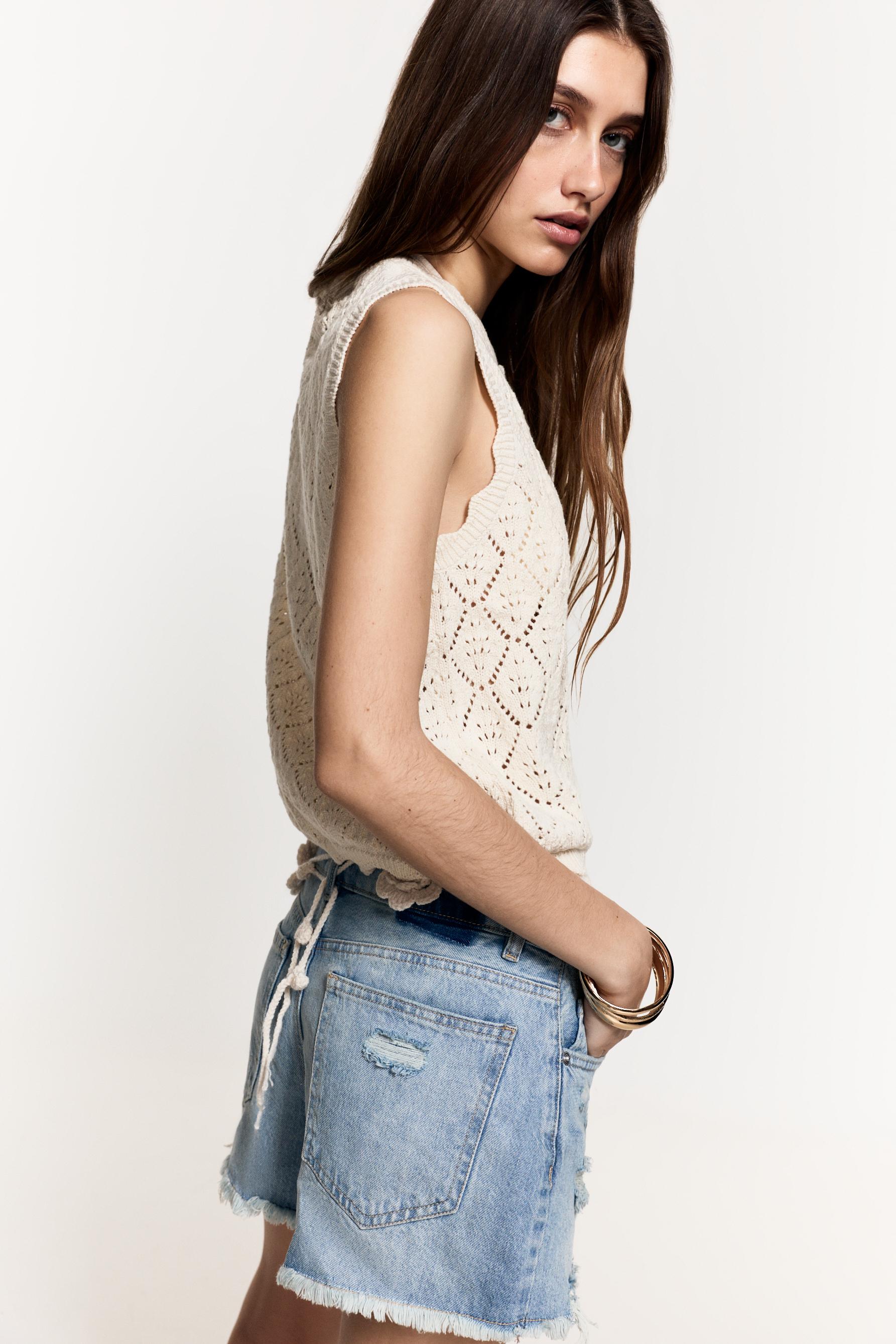 Cutwork knit top — ECRU