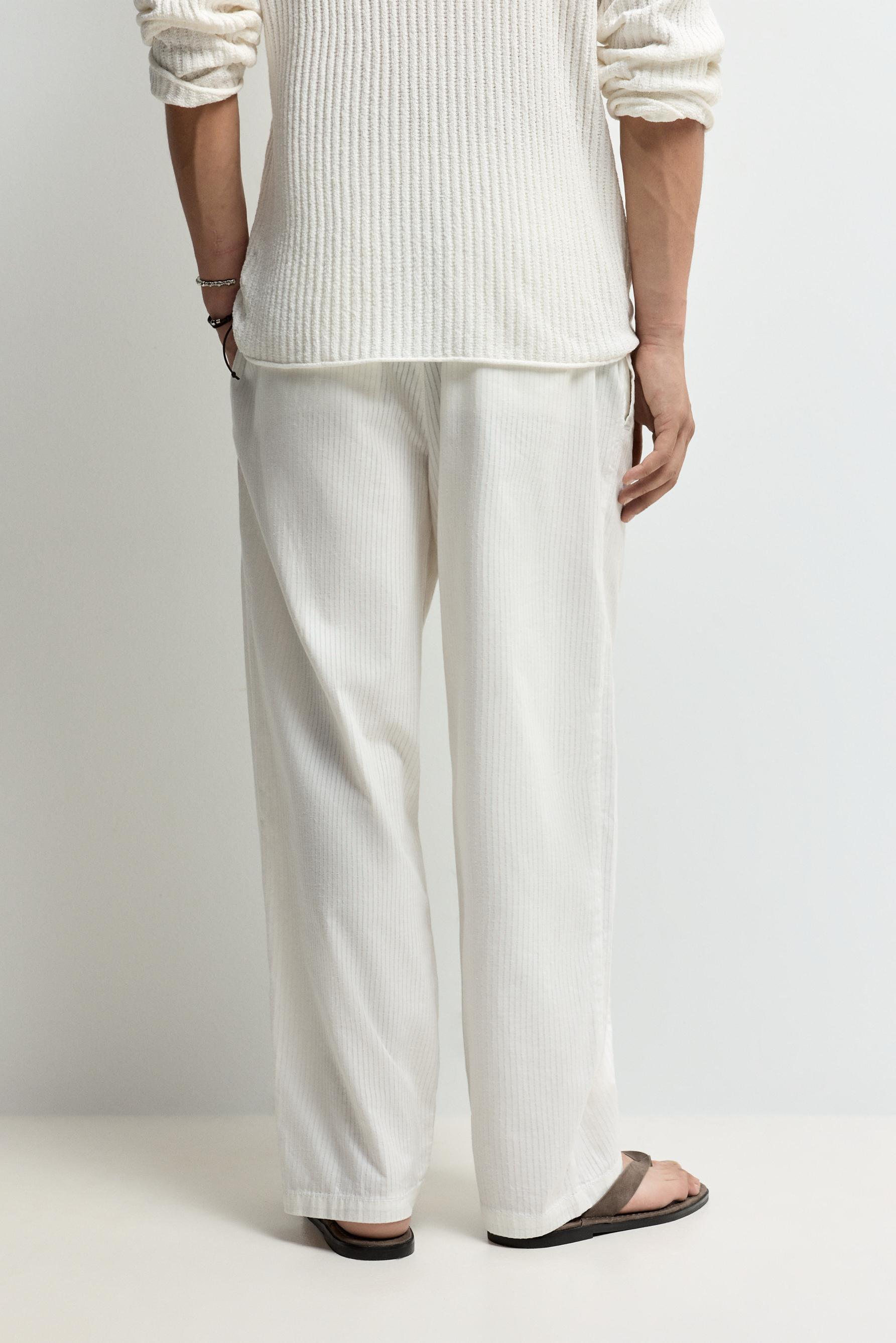 Baggy jogger trousers with linen — WHITE