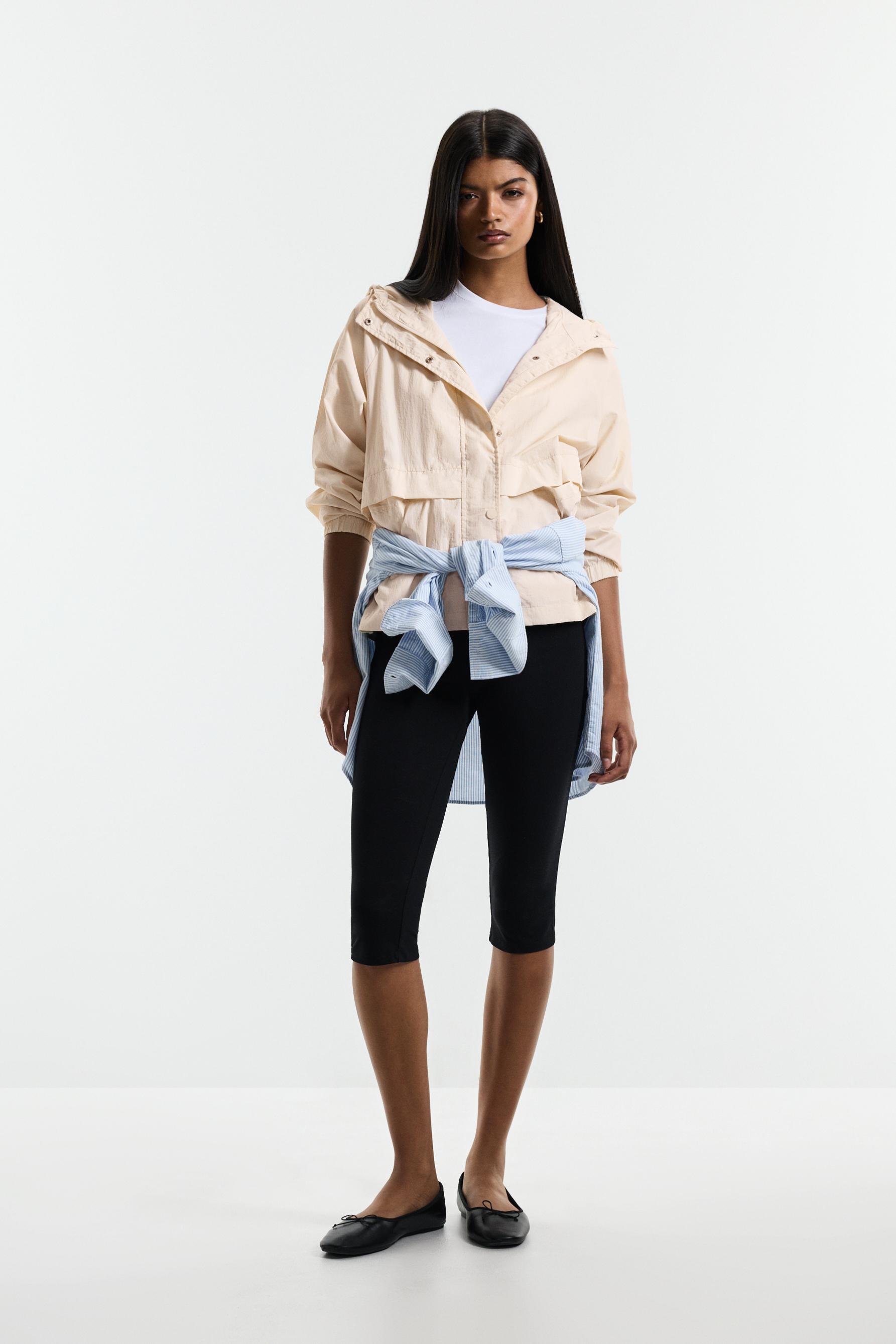 Cropped hooded windbreaker — ECRU