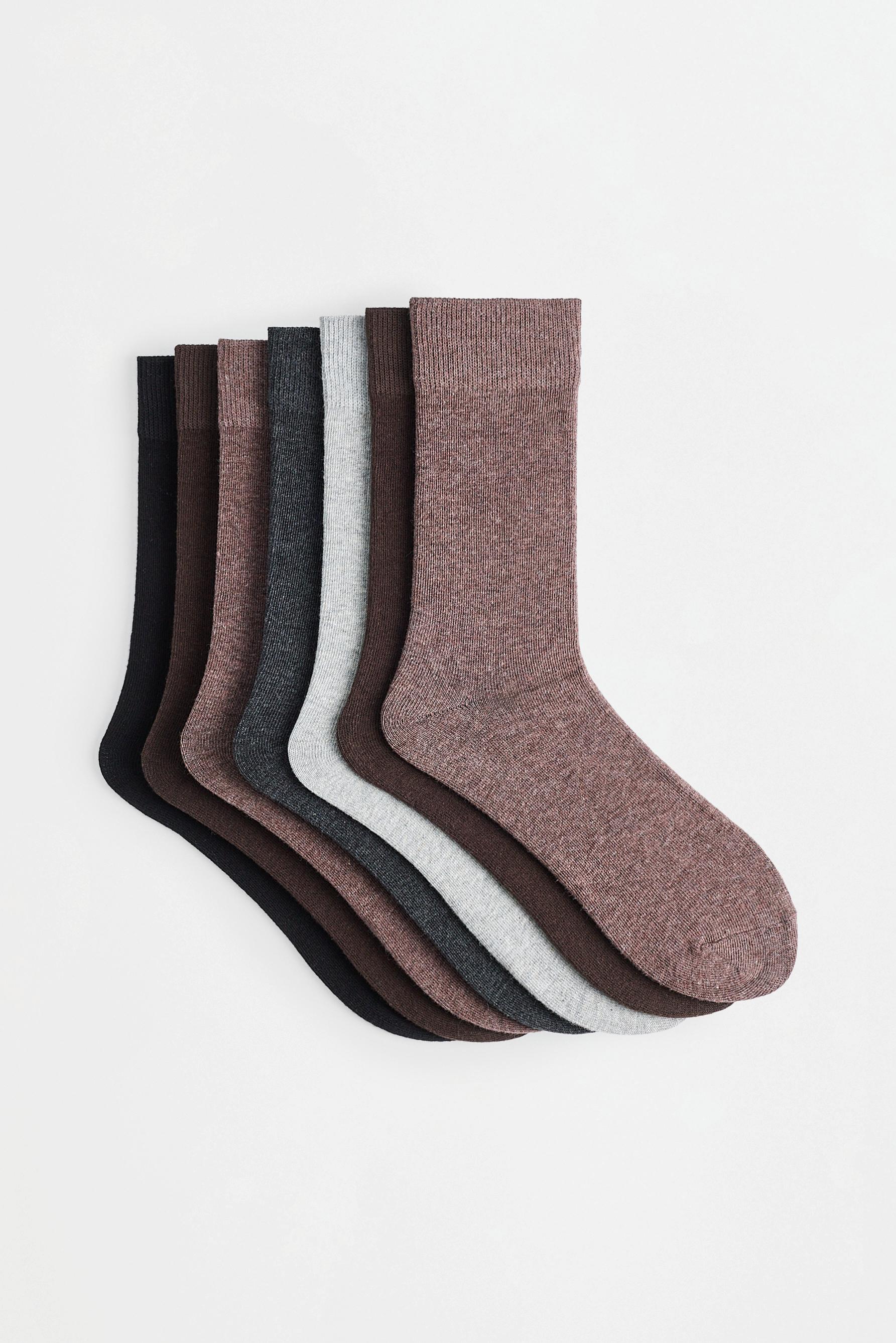 Basic long socks (7-pack) — BROWN