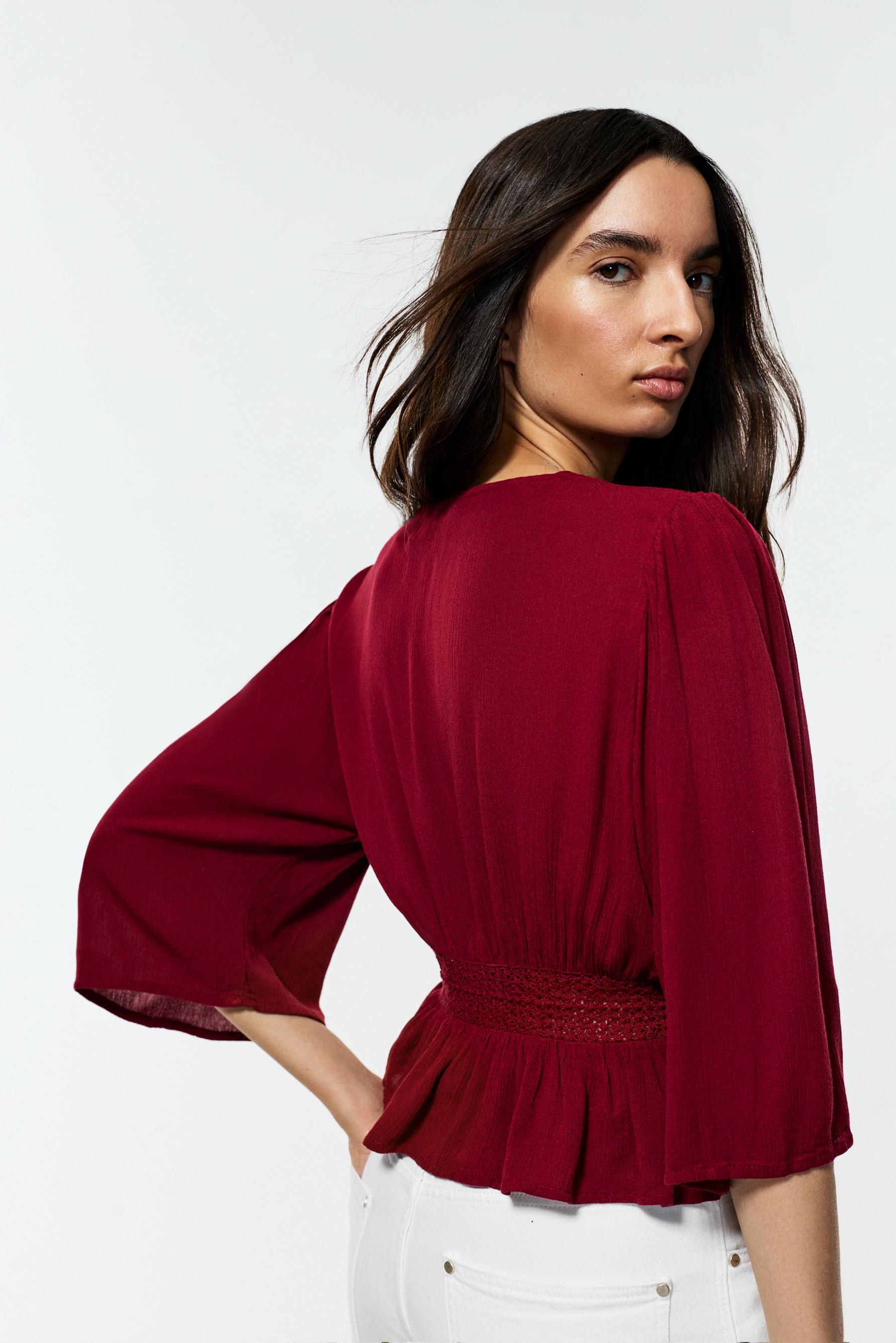 Textured shirt with lace inserts — MAROON