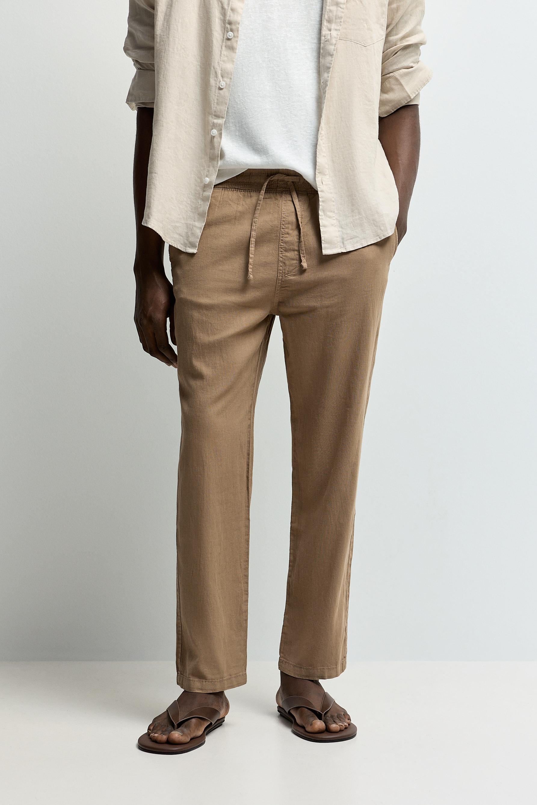 Linen-cotton jogger trousers — CAMEL