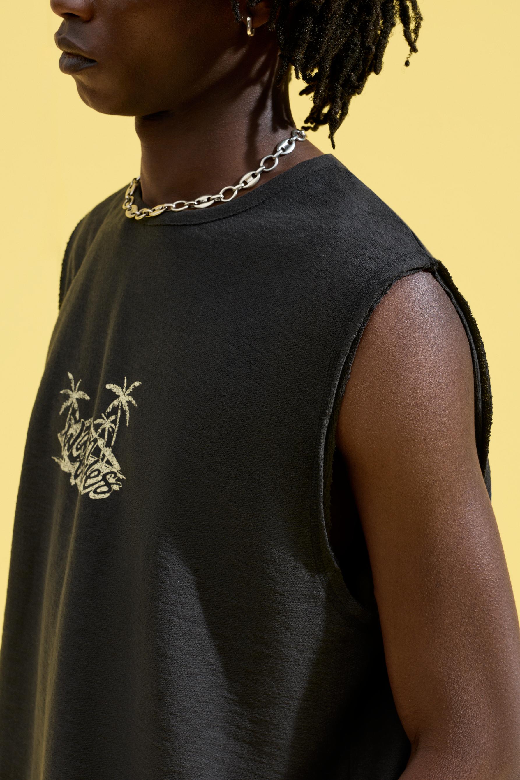 Printed sleeveless T-shirt — PALE GREY