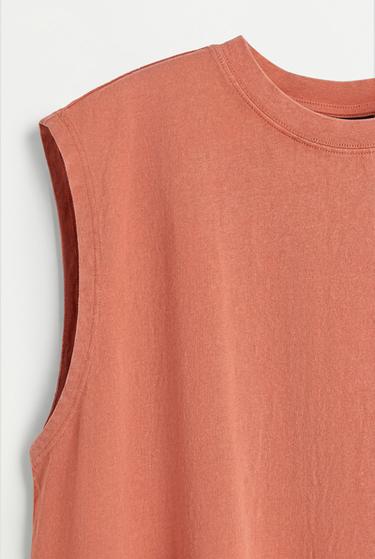 Faded-effect sleeveless T-shirt — BRIGHT CORAL 7