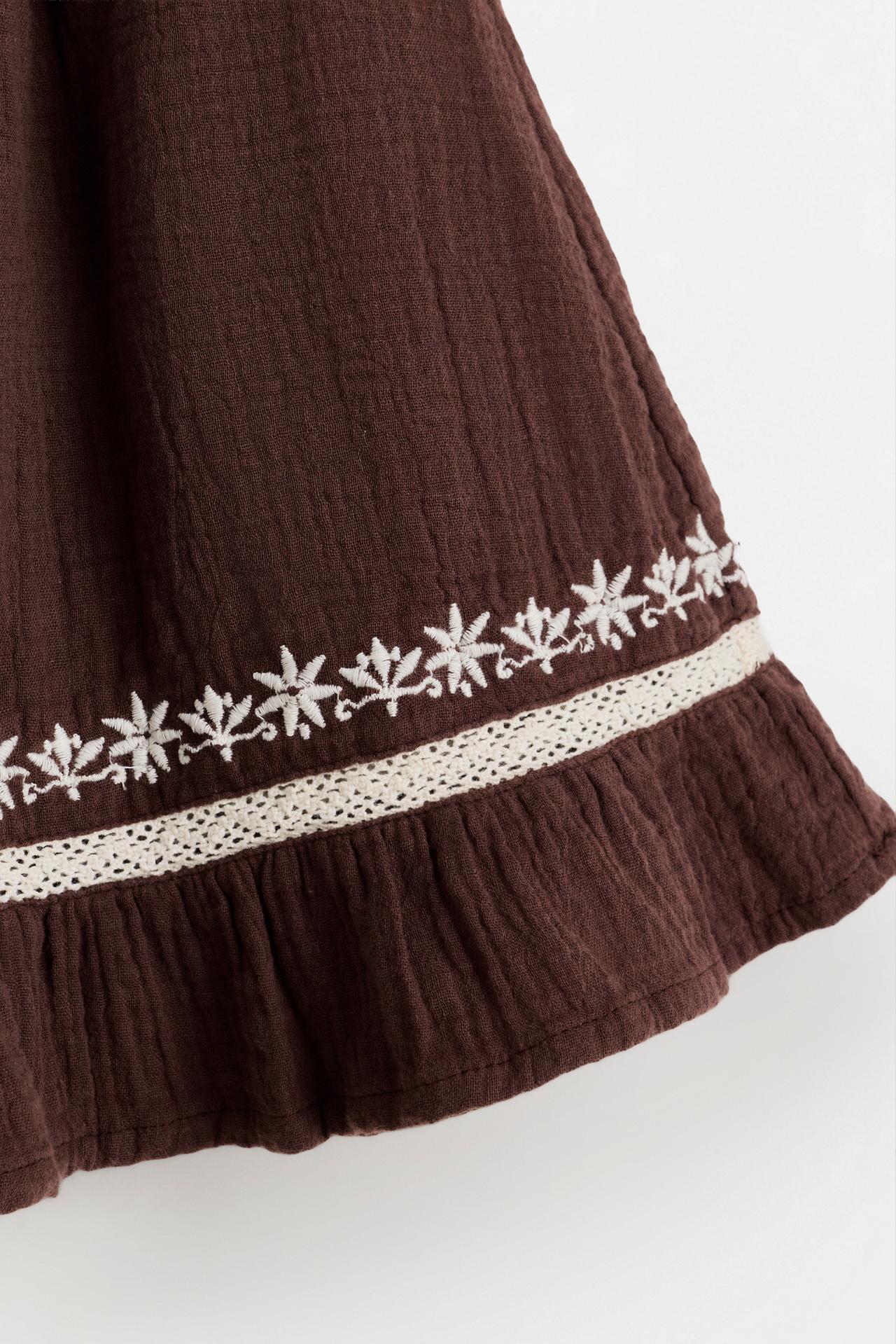 Textured embroidered skirt — DARK BROWN