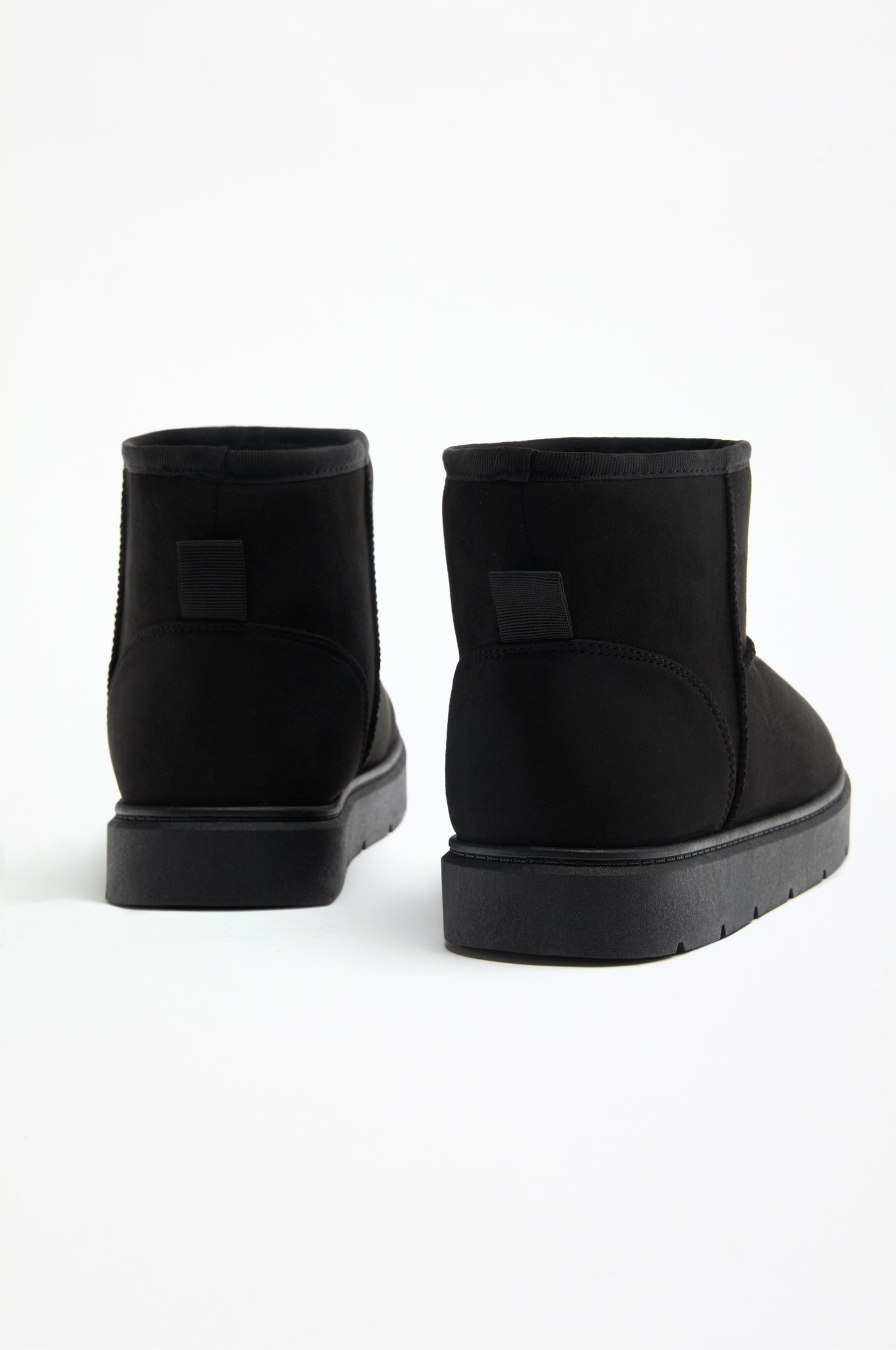 Flat fur ankle boots — BLACK