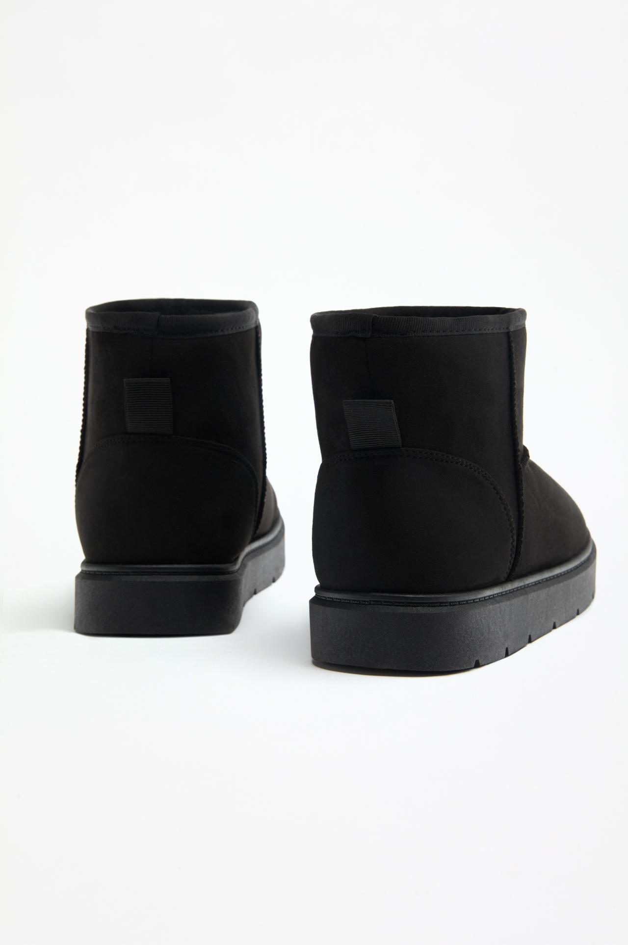 Flat fur ankle boots — BLACK