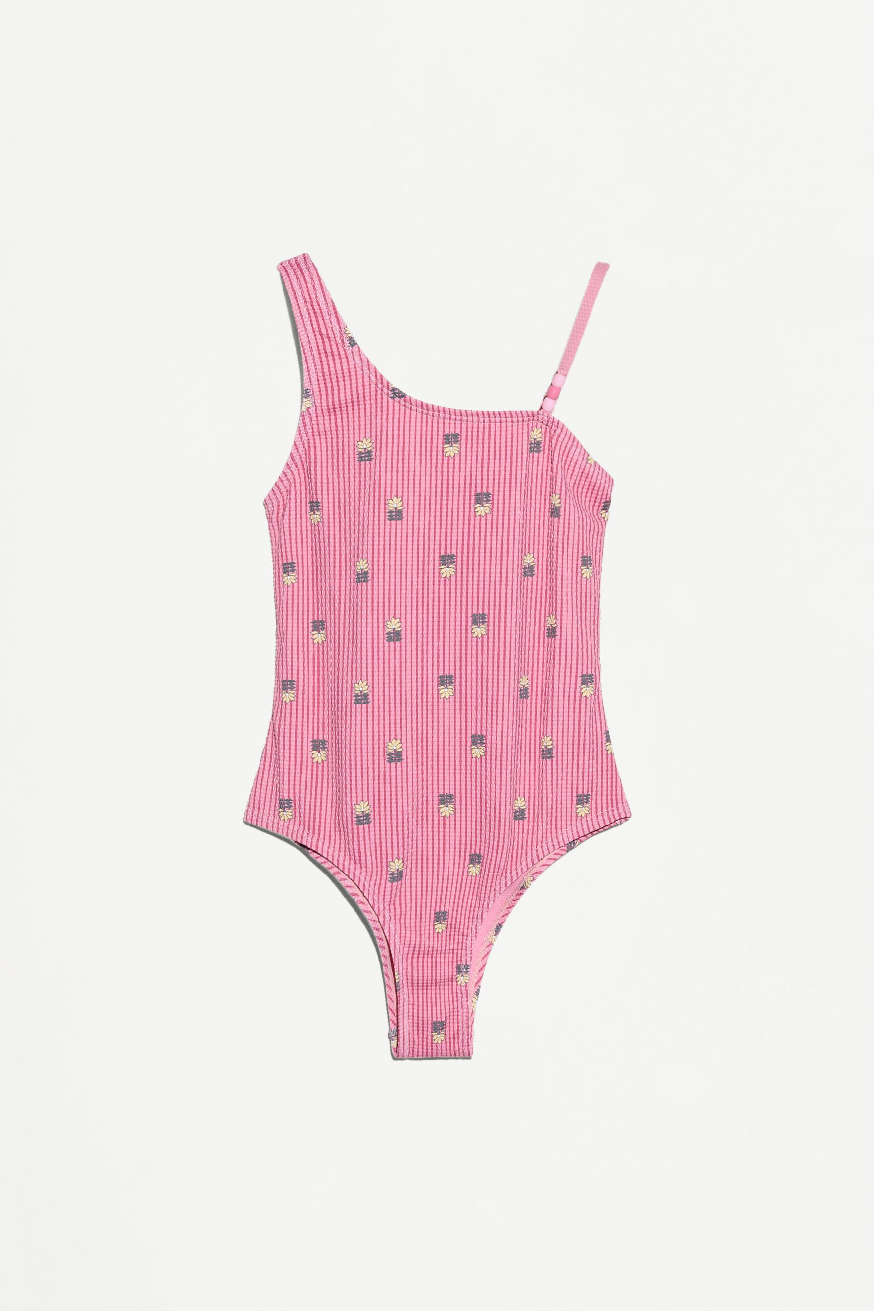 Asymmetric beaded swimsuit — PALE PINK