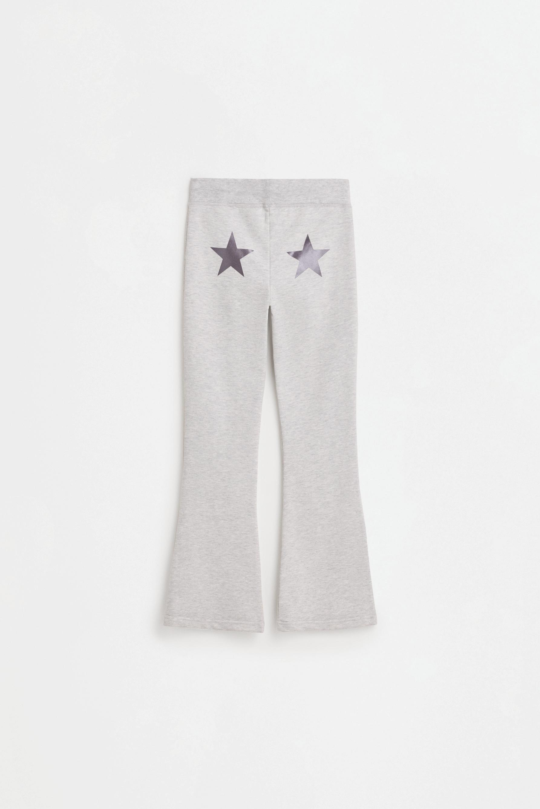 Star print fleece bell bottom leggings — PALE GREY