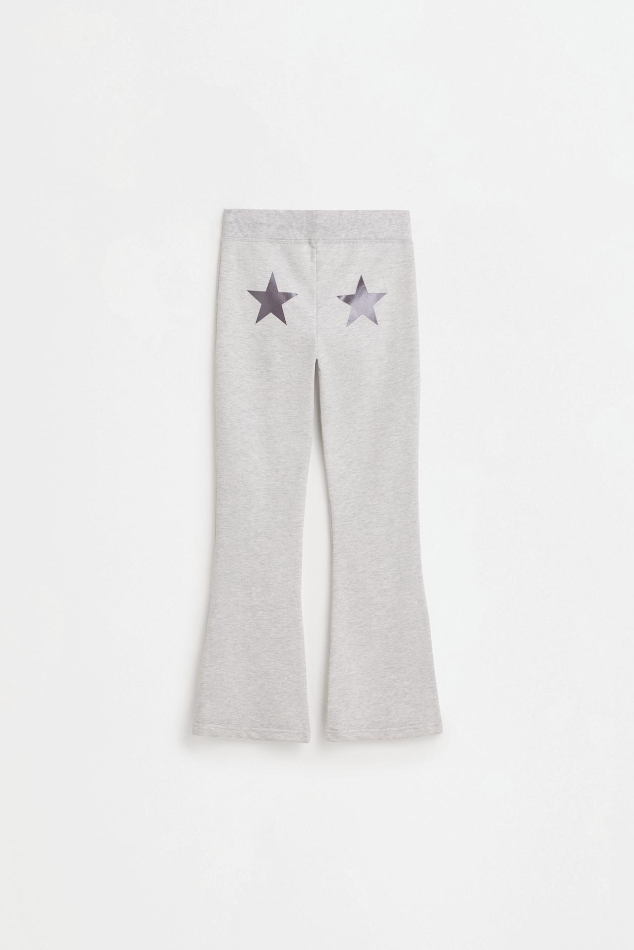 Star print fleece bell bottom leggings — PALE GREY
