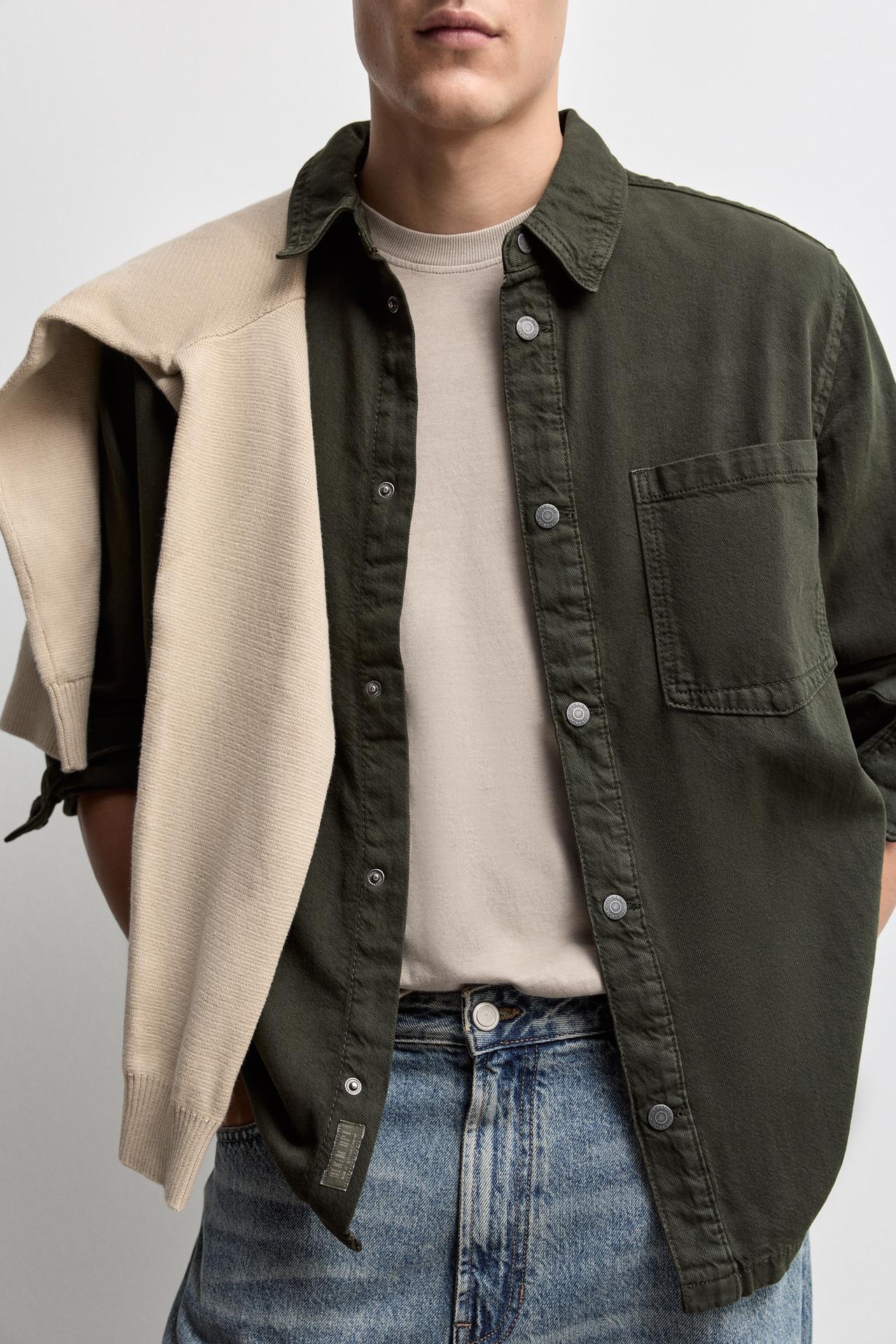 Lightweight denim overshirt — OLIVE GREEN