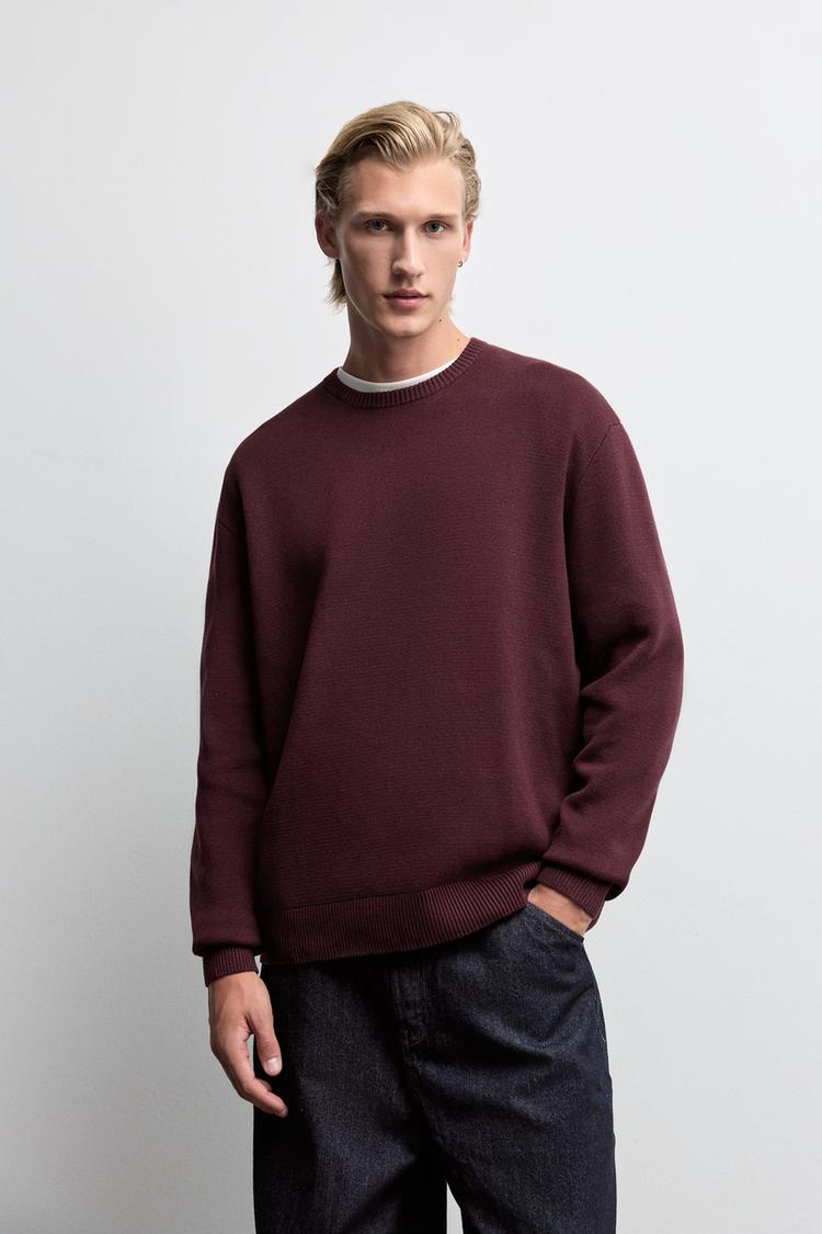 Compact knit sweater — BURGUNDY