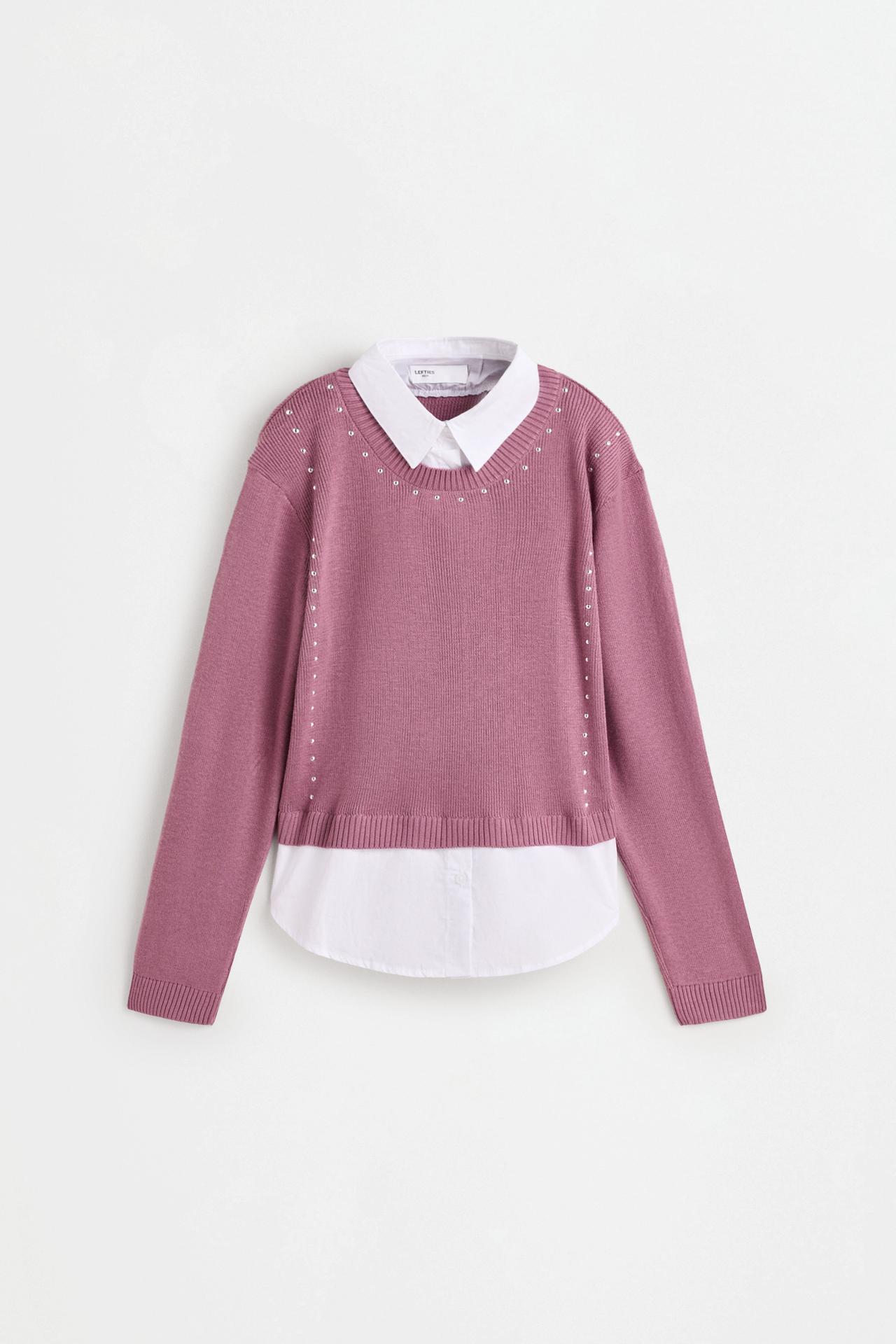 Sweater with shirt detail — DARK PINK