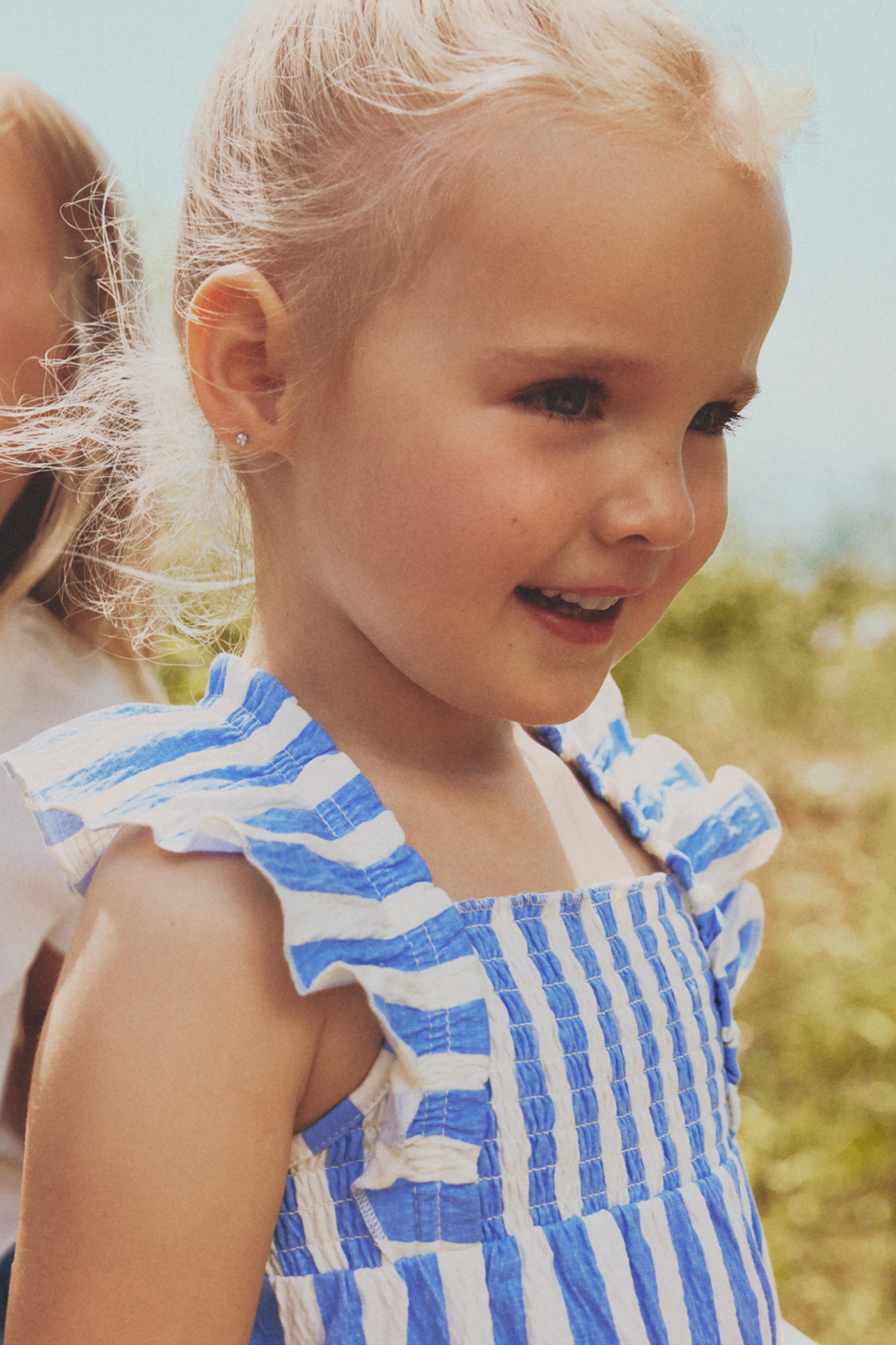 Striped dress with ruffles — ECRU