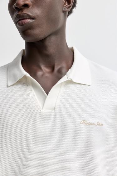 Textured embroidered polo shirt — OFF WHITE 3