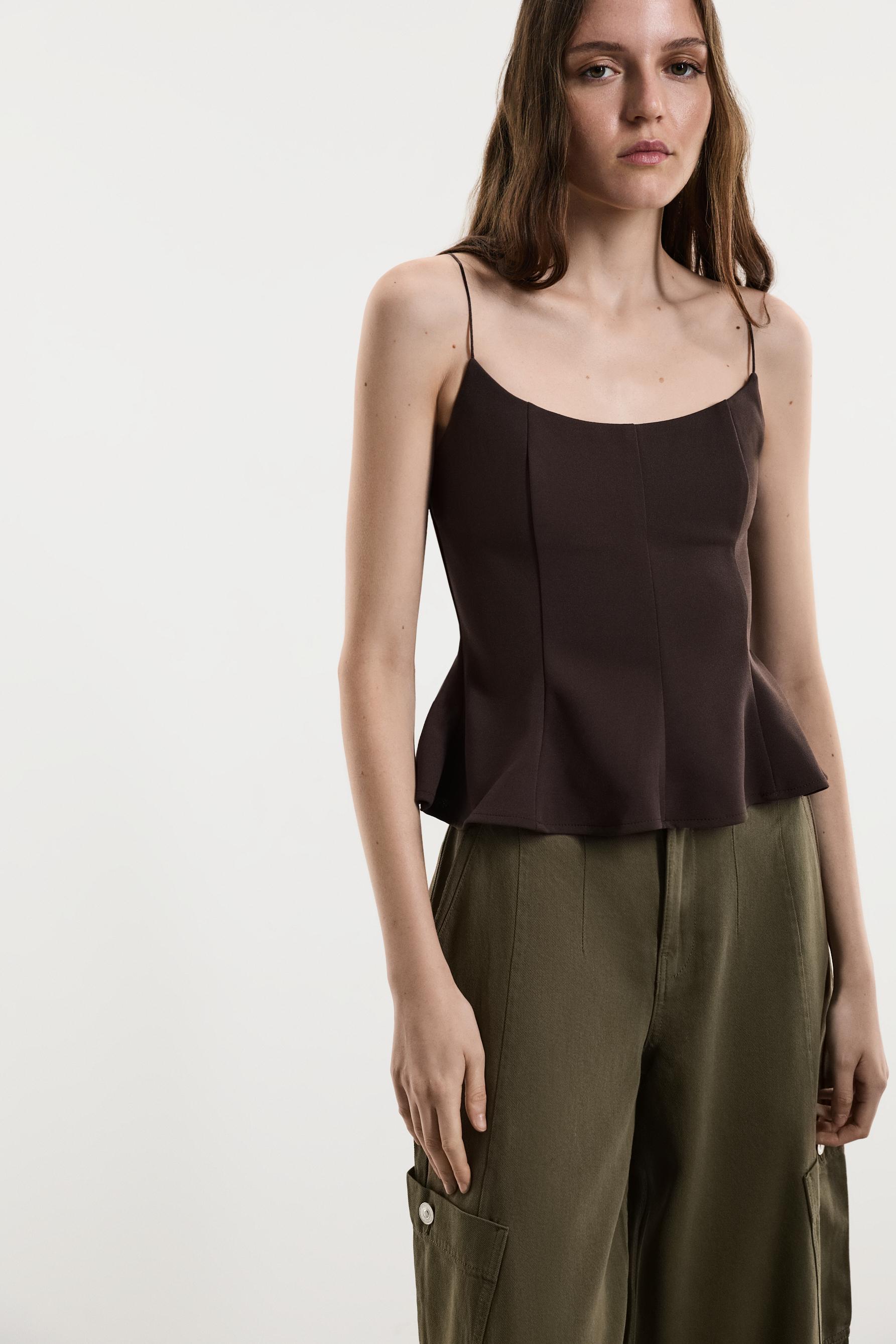 Thin strap bustier top — CHOCOLATE