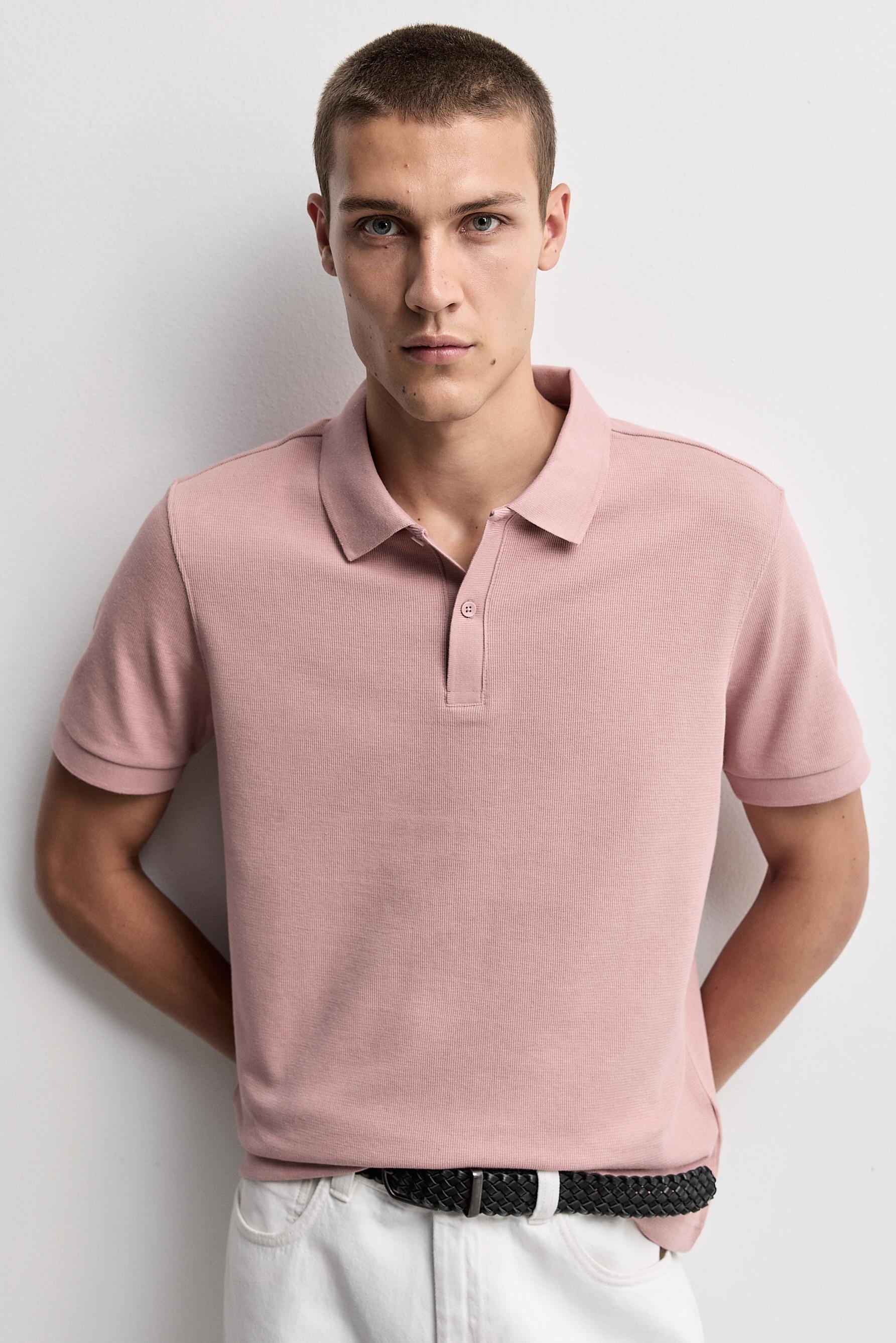 Basic textured polo shirt — PINK