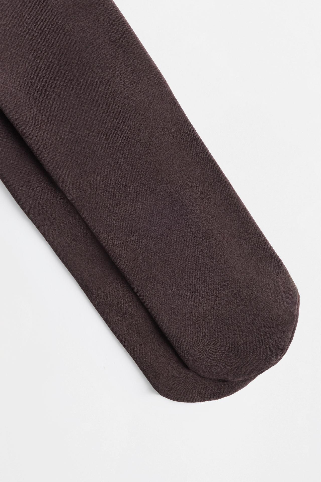 Leather effect fleece tights 200 den — CHOCOLATE