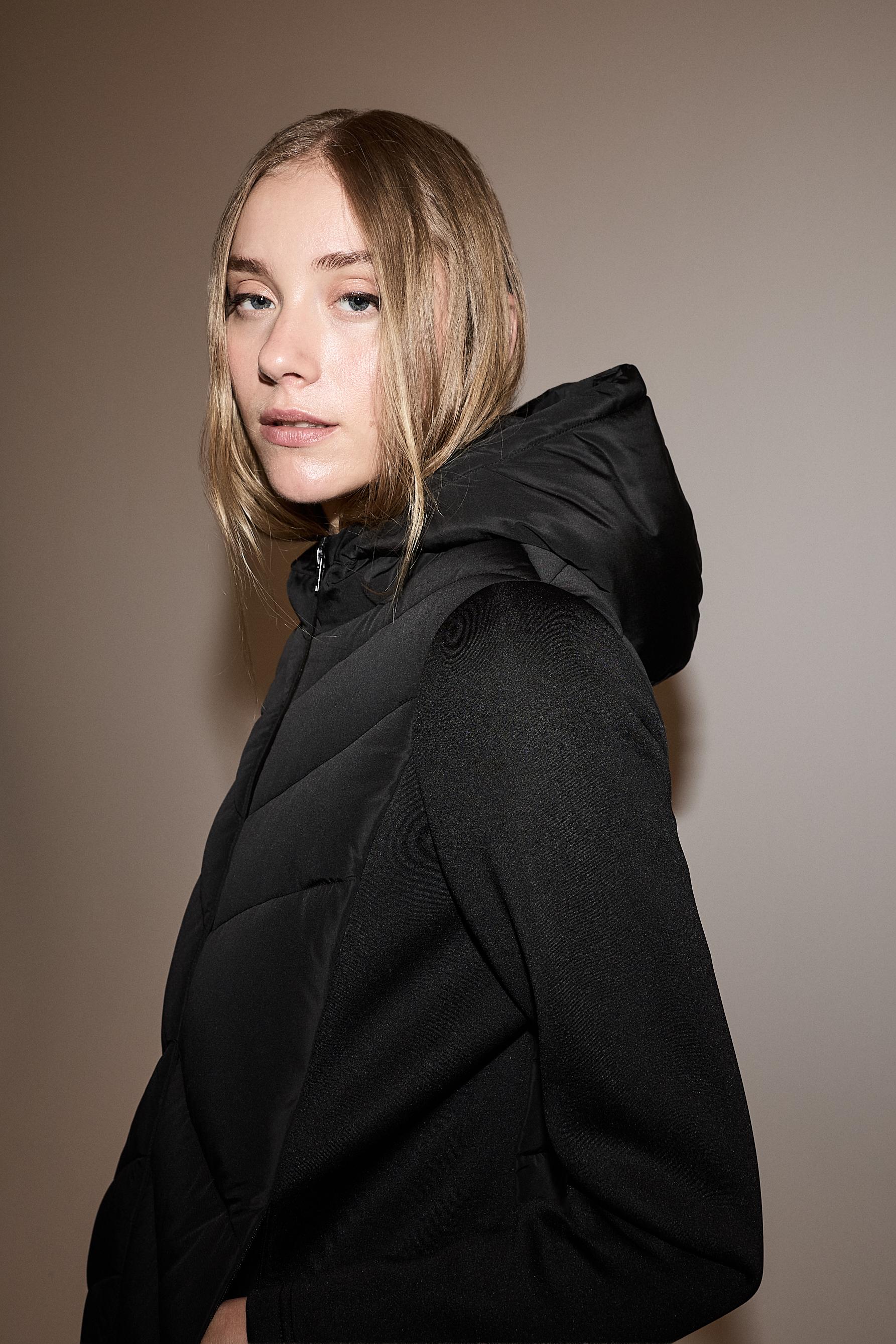 Combined quilted jacket — BLACK