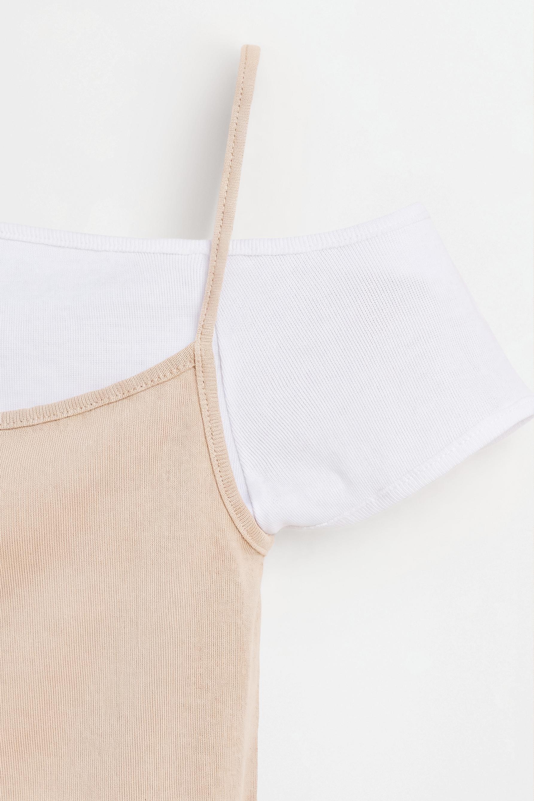 Asymmetric double-layer T-shirt — TAN BEIGE
