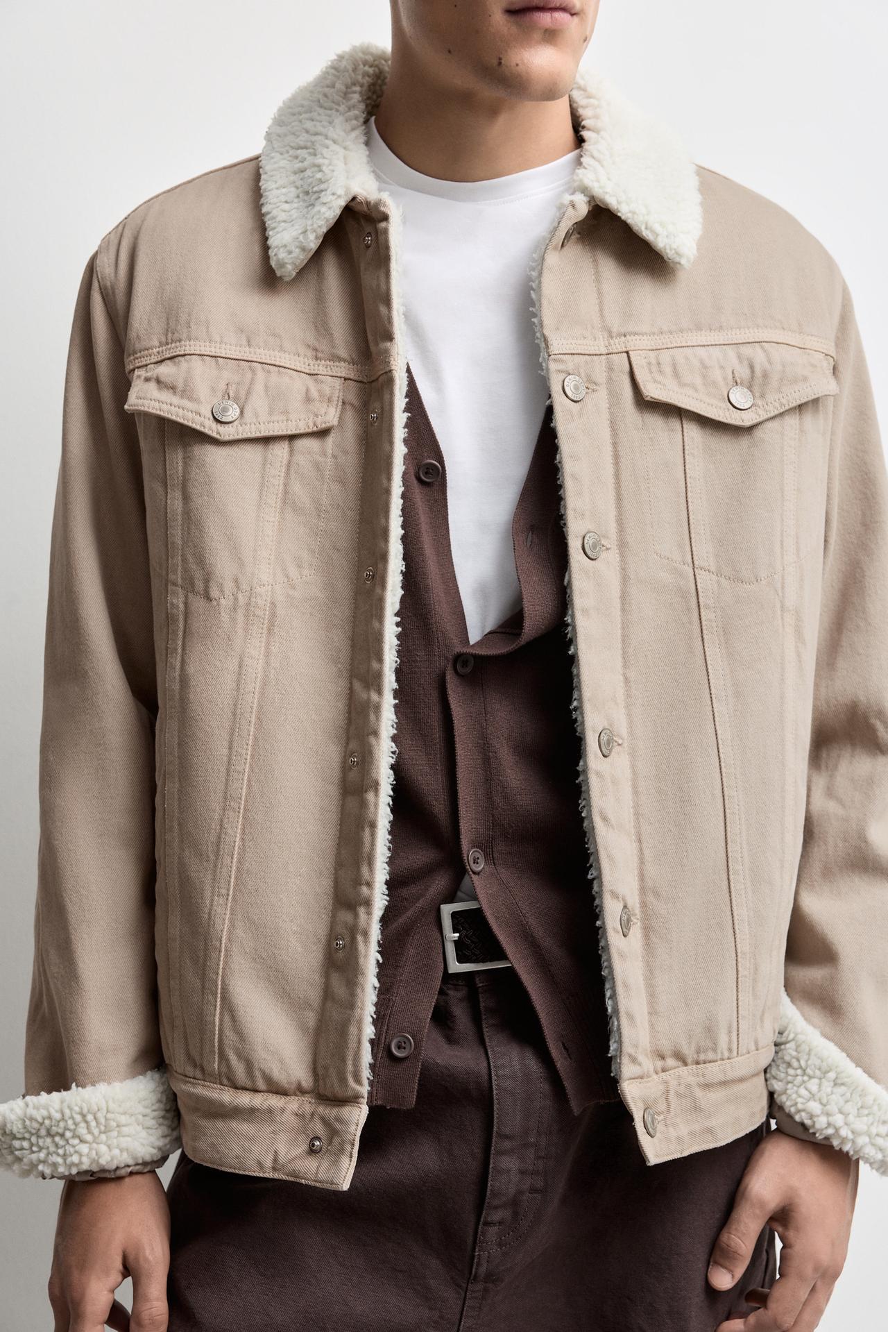 Shearling collar jacket — PALE OCHRE
