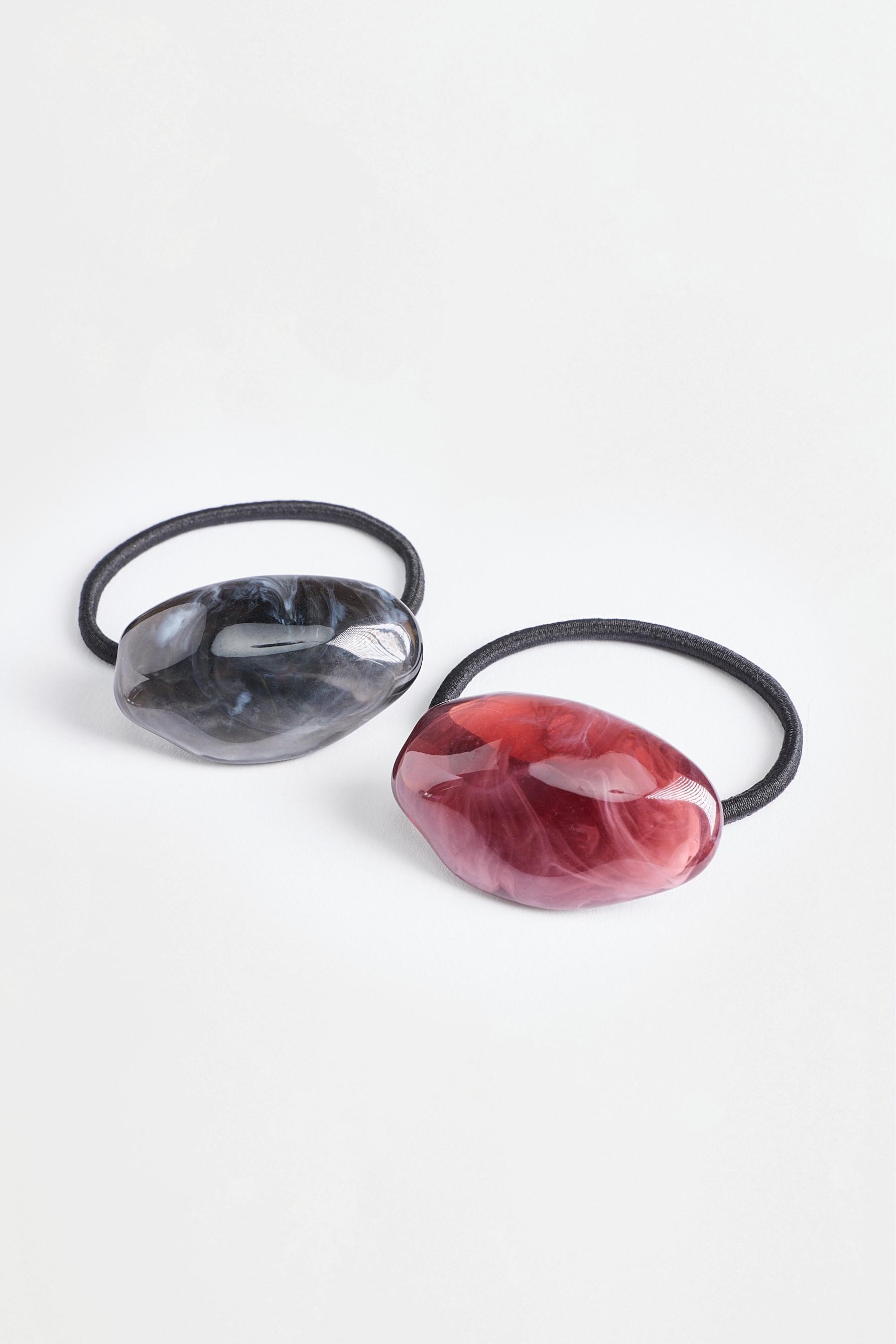 Hair ties with stones (2-pack) — BLACK-BROWN