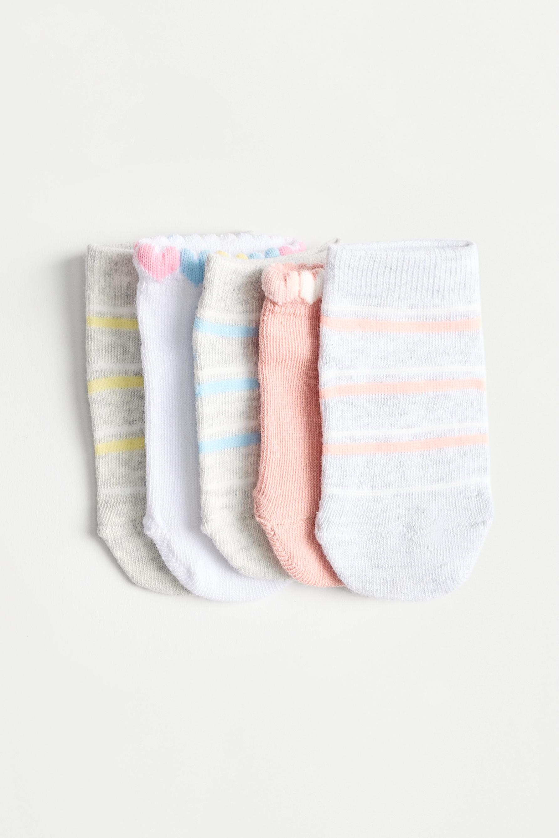 3D Heart ankle socks (5-pack) — WHITE/SKY BLUE