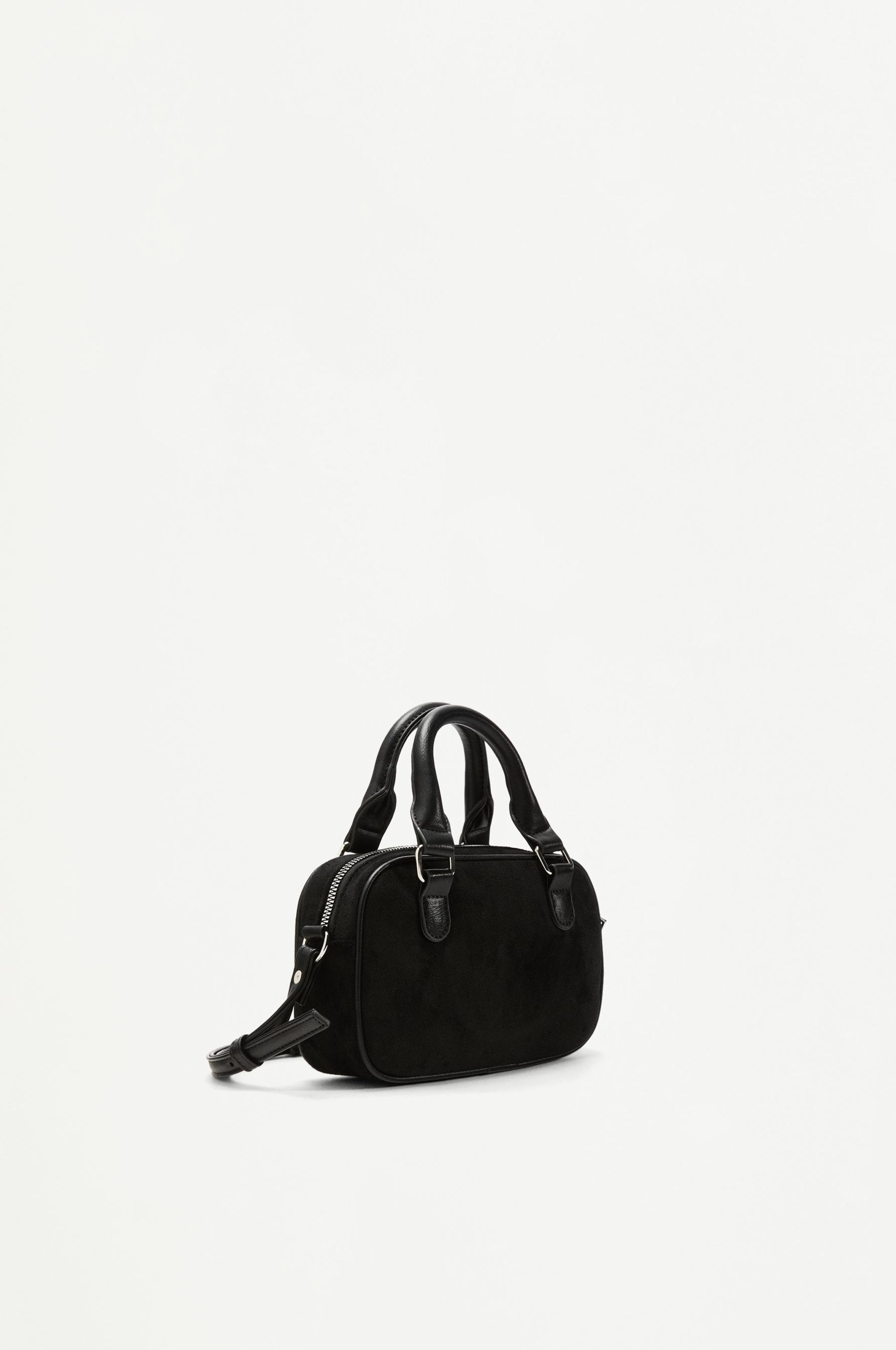 Faux suede mini bowling bag — BLACK