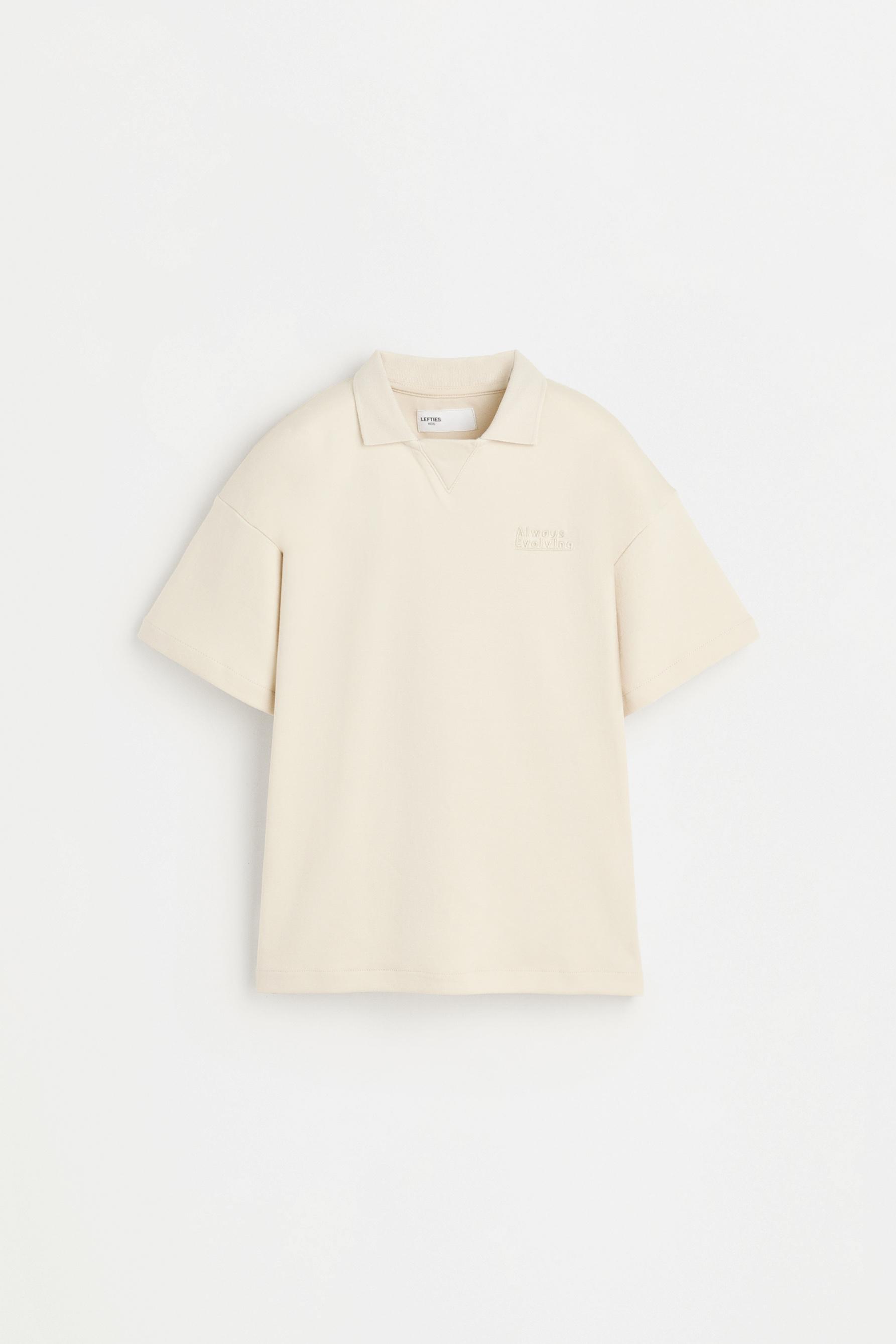 Interlock polo shirt with text — ECRU