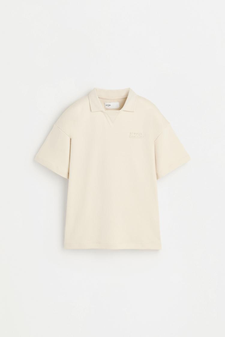 Interlock polo shirt with text — ECRU